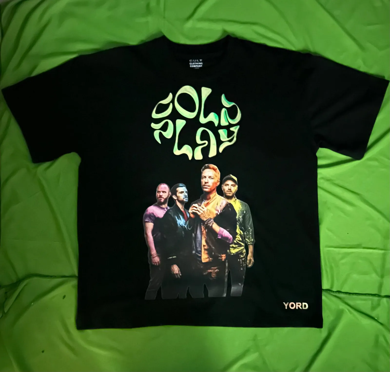 Coldplay Logo and Lights will guide you home in the front  Premium French Terry Cotton Glow in dark T-Shirt