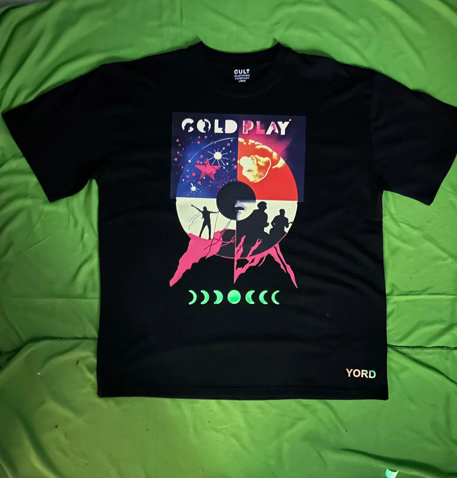 ['Coldplay Glow In Dark Oversized T-Shirt Wings back pattern - 240 GSM by YORD (T-Shirts)']