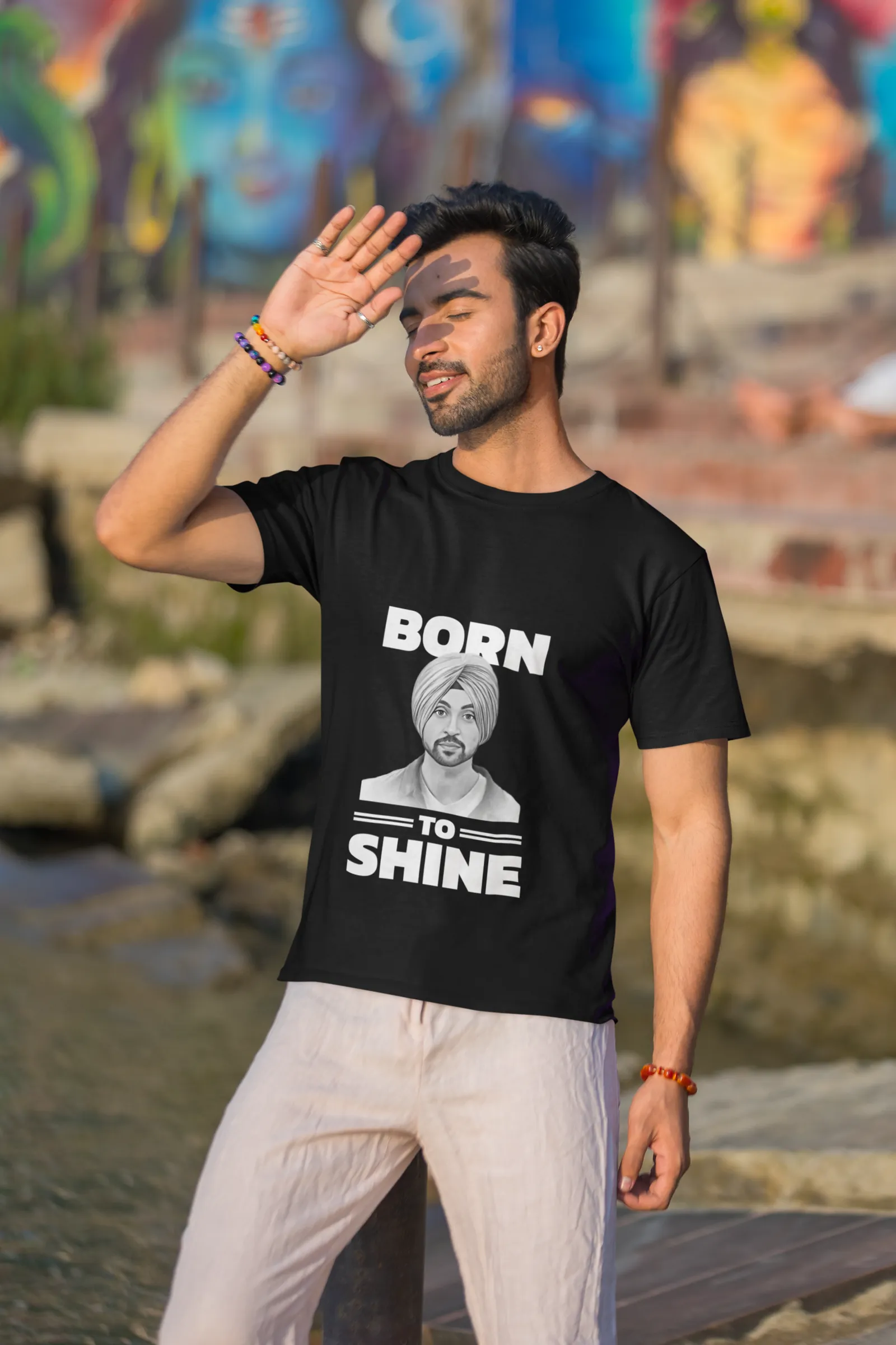 Born To Shine Pencil Portrait Oversized T-Shirt — worn shot 1