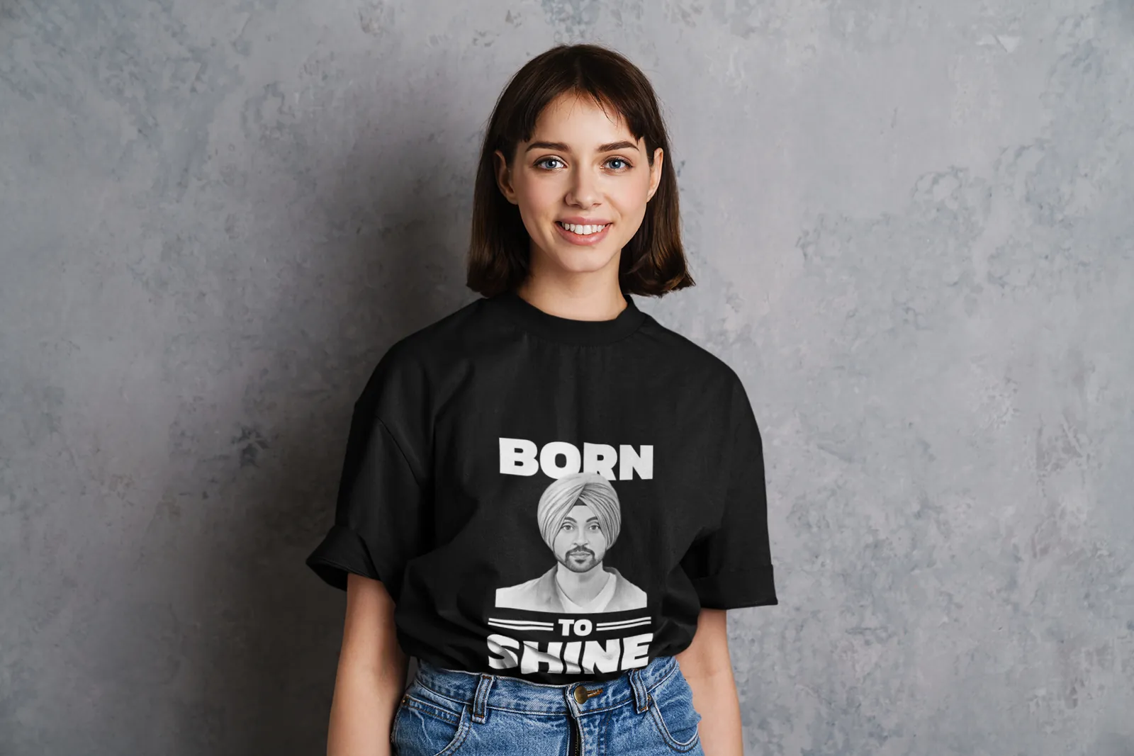 Born To Shine Pencil Portrait Oversized T-Shirt — worn shot 2
