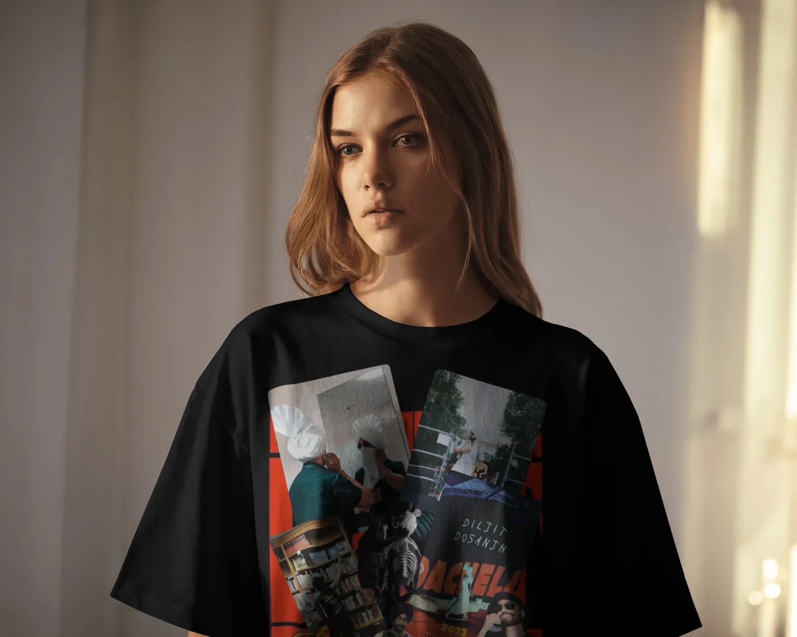 Diljit Dosanjh Collage Oversized T-Shirt — worn shot 2