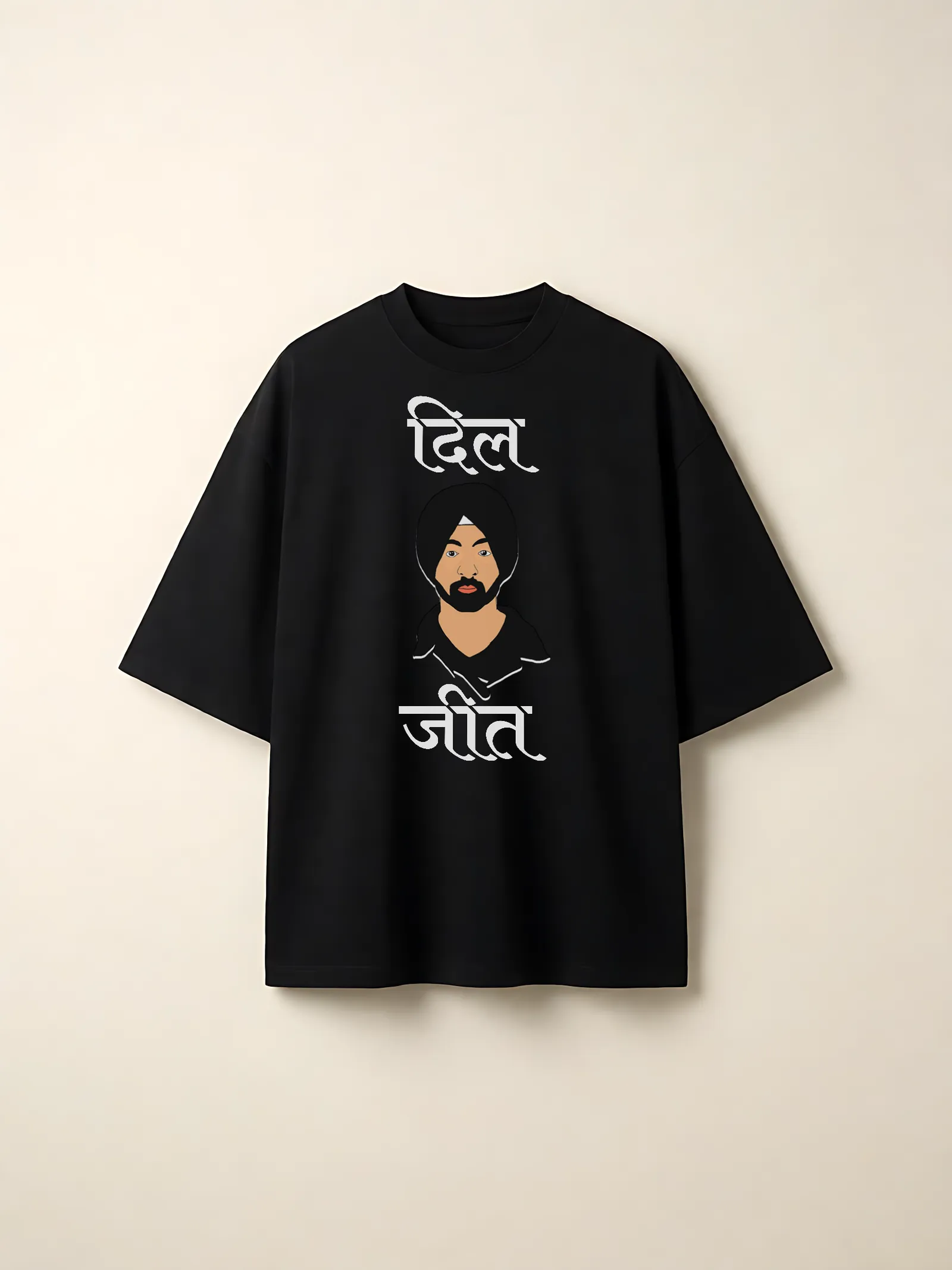 Dil Gurmukhi Type Oversized T-Shirt — front print on a black tee