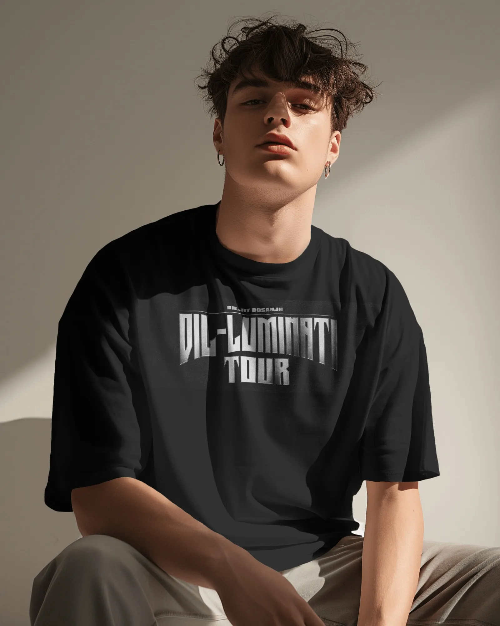 Dil-Luminati Chrome Type Oversized T-Shirt — worn shot 4