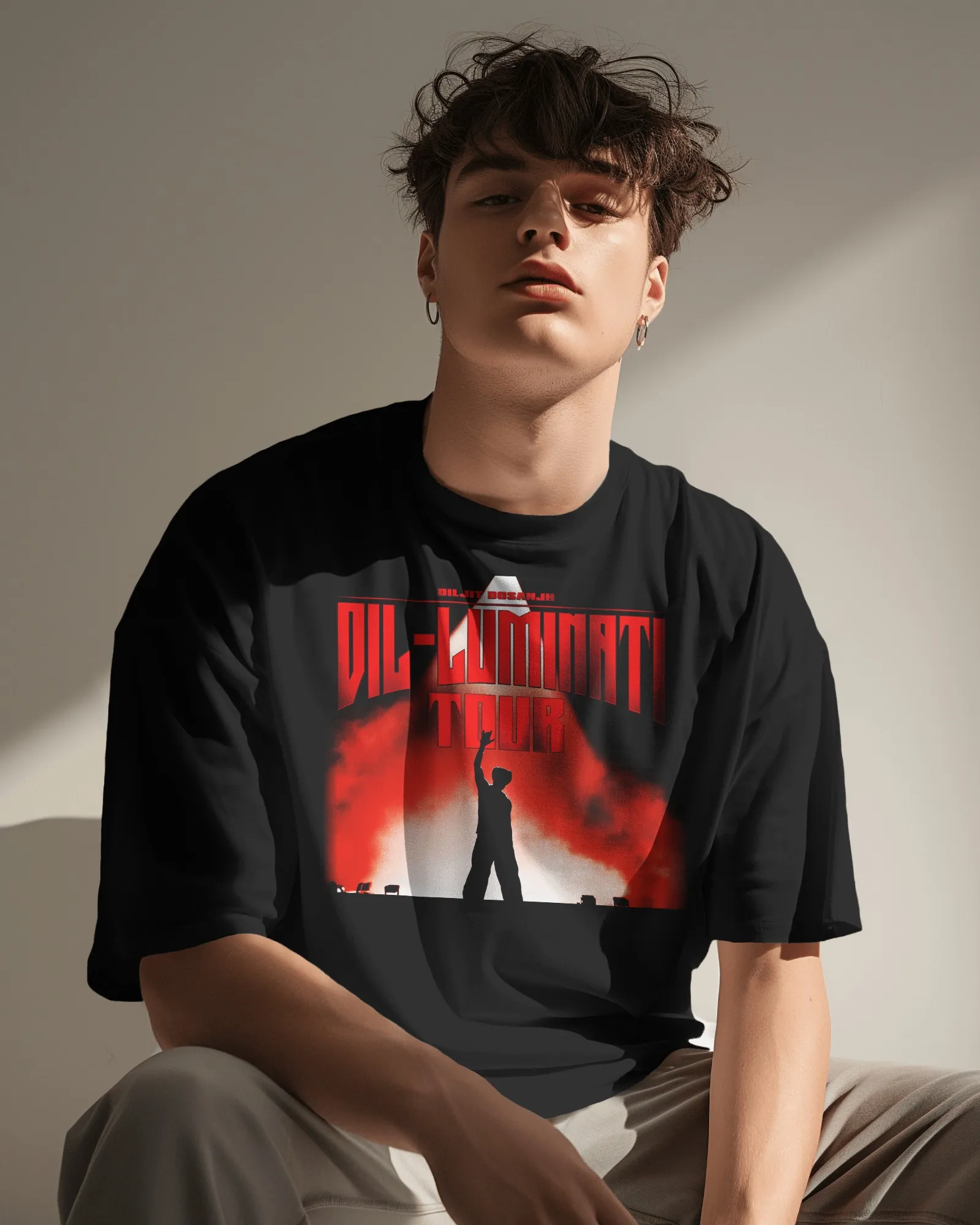Dil-Luminati Spotlight Oversized T-Shirt — worn shot 2