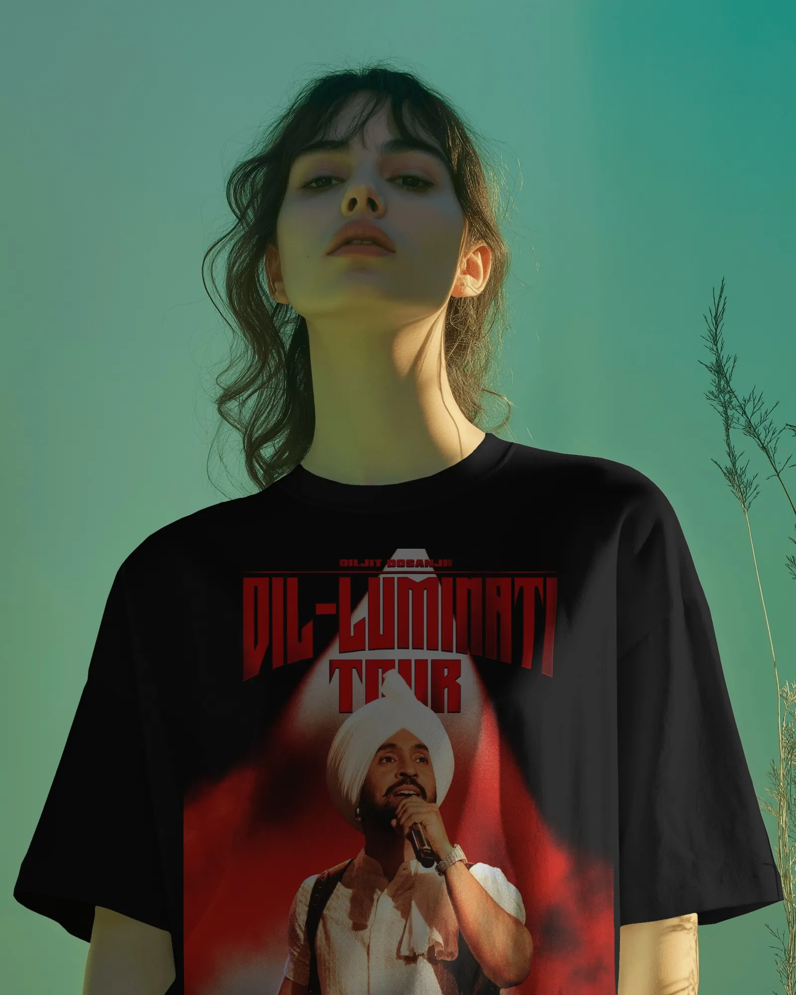 Dil-Luminati Tour Poster Oversized T-Shirt — worn shot 3