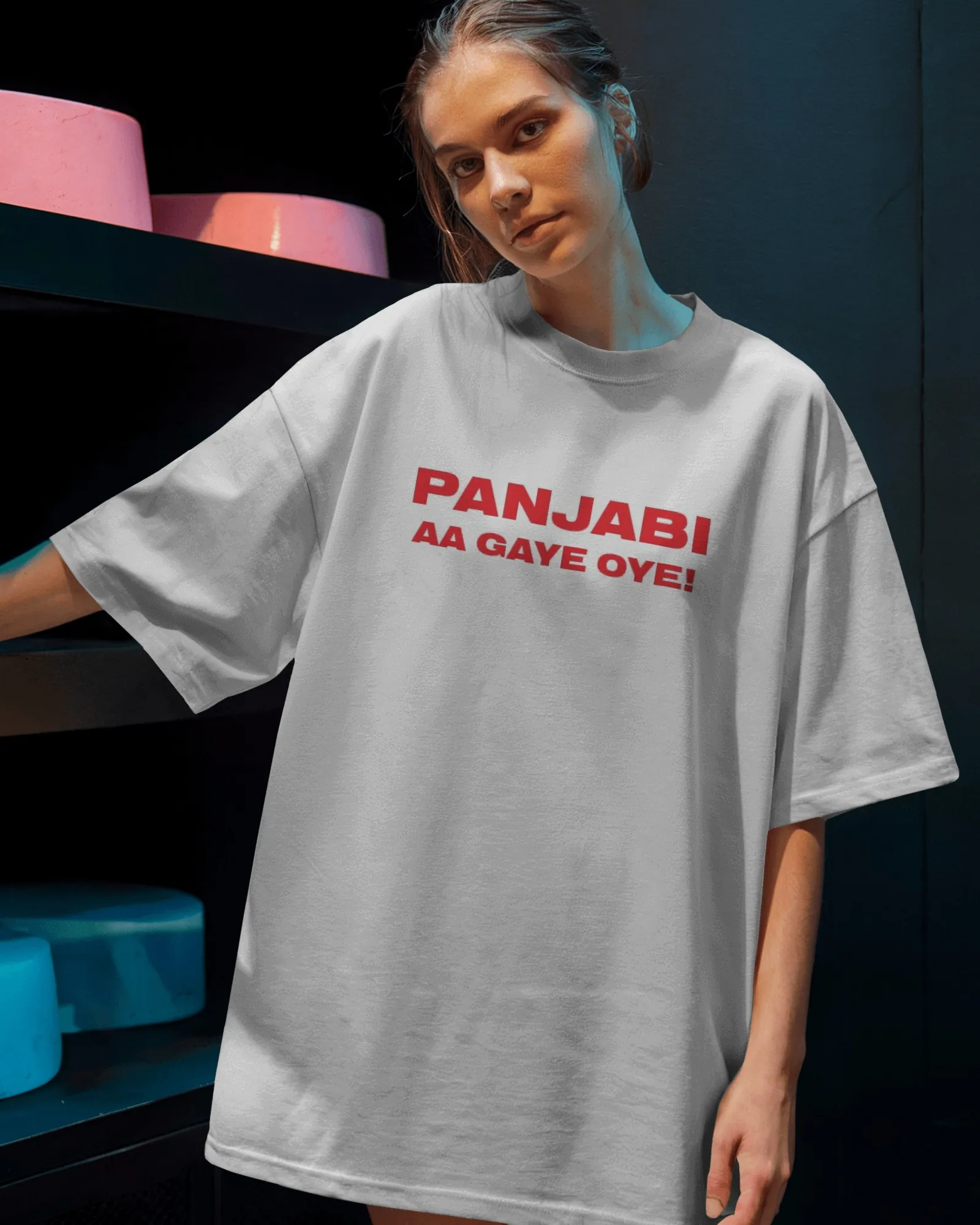 Punjabi Aa Gaye Oye Red Print Oversized T-Shirt