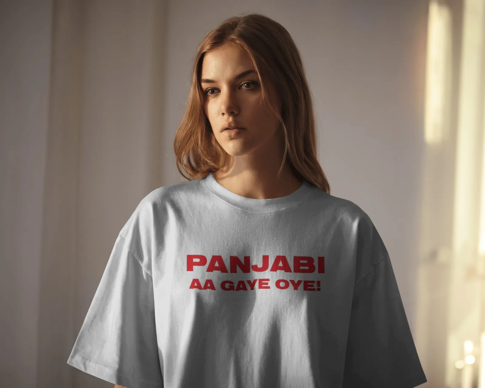 Punjabi Aa Gaye Oye Red Print T-Shirt — worn shot 2