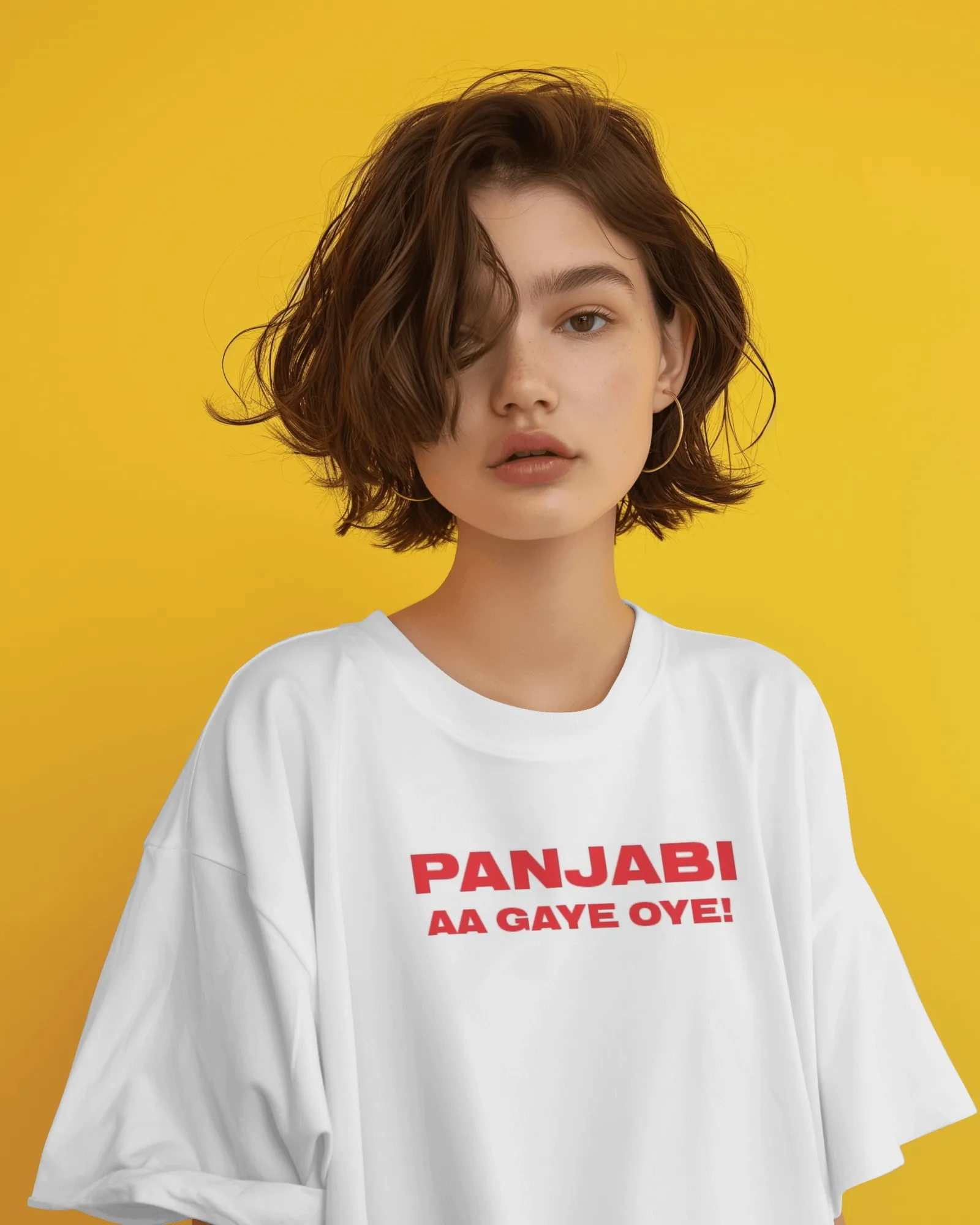 Punjabi Aa Gaye Oye Red Print T-Shirt — worn shot 3