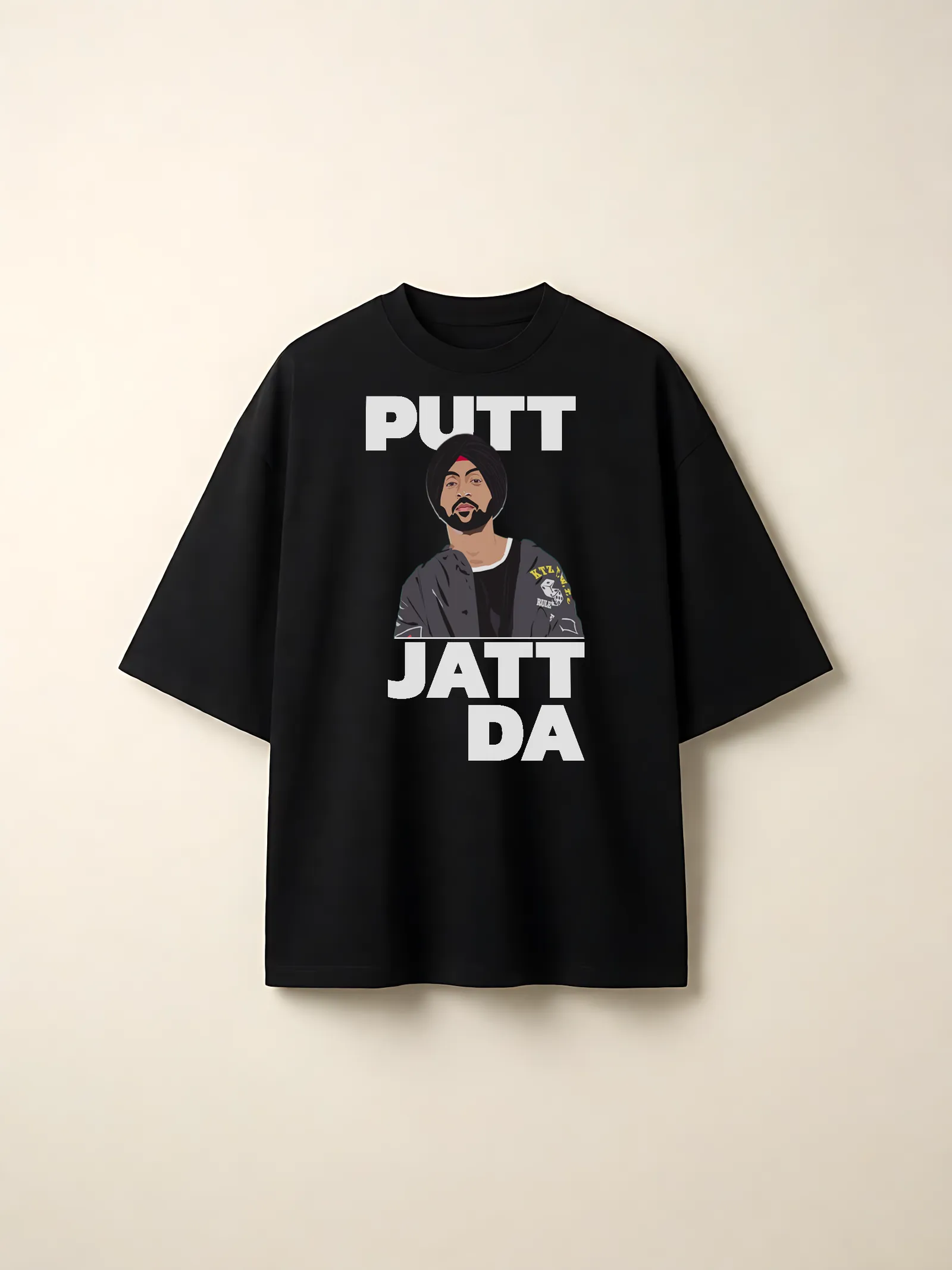 Putt Jatt Da Oversized T-Shirt — front print on a black tee