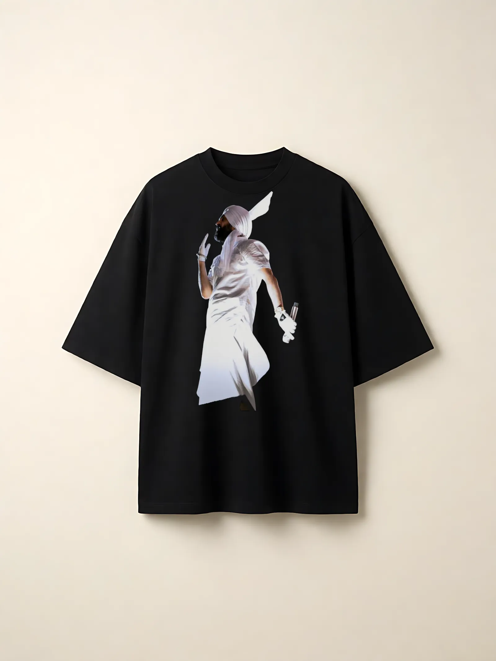 Dil-Luminati Wings Figure Oversized T-Shirt — front print on a black tee