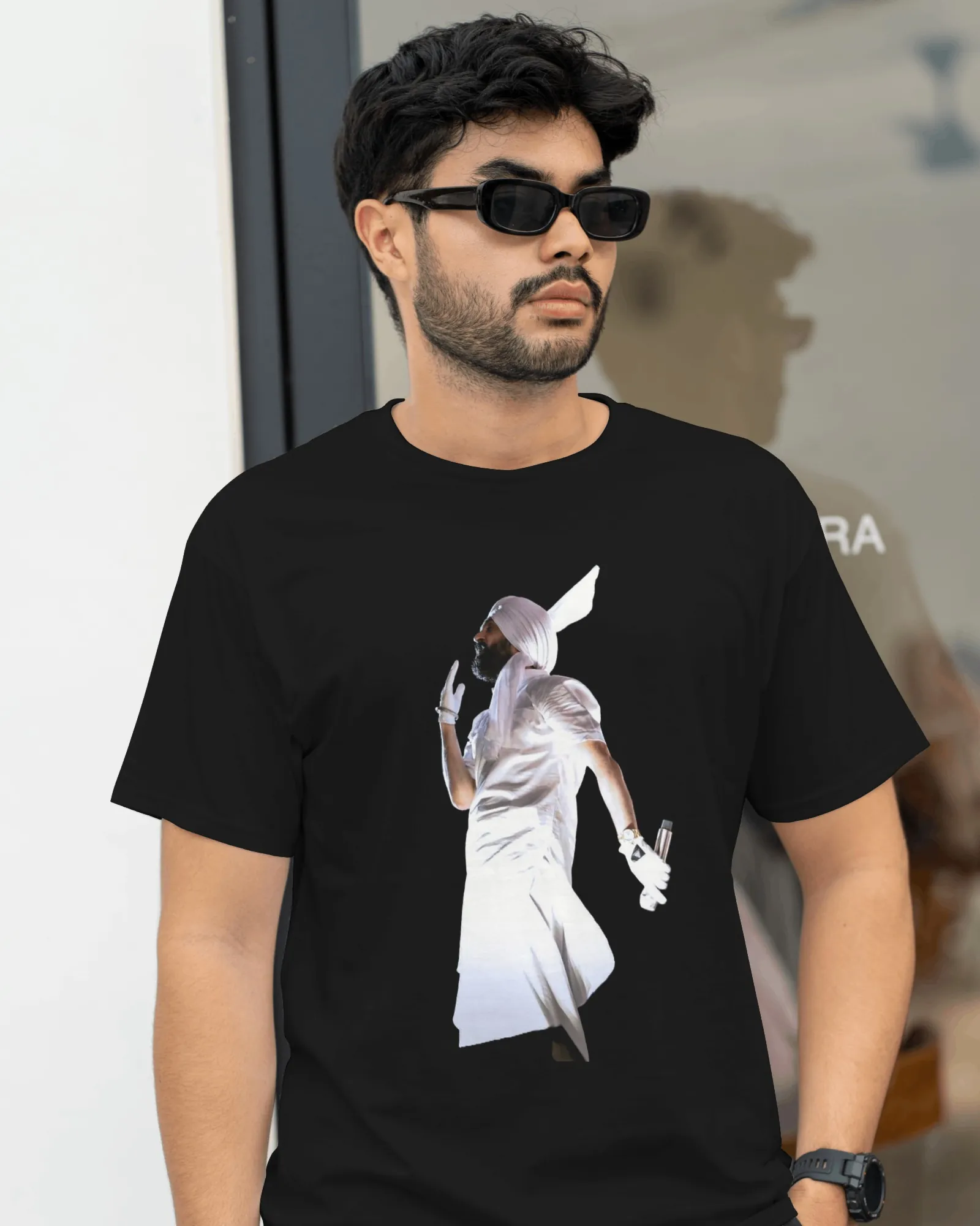 Dil-Luminati Wings Figure Oversized T-Shirt — worn shot 3
