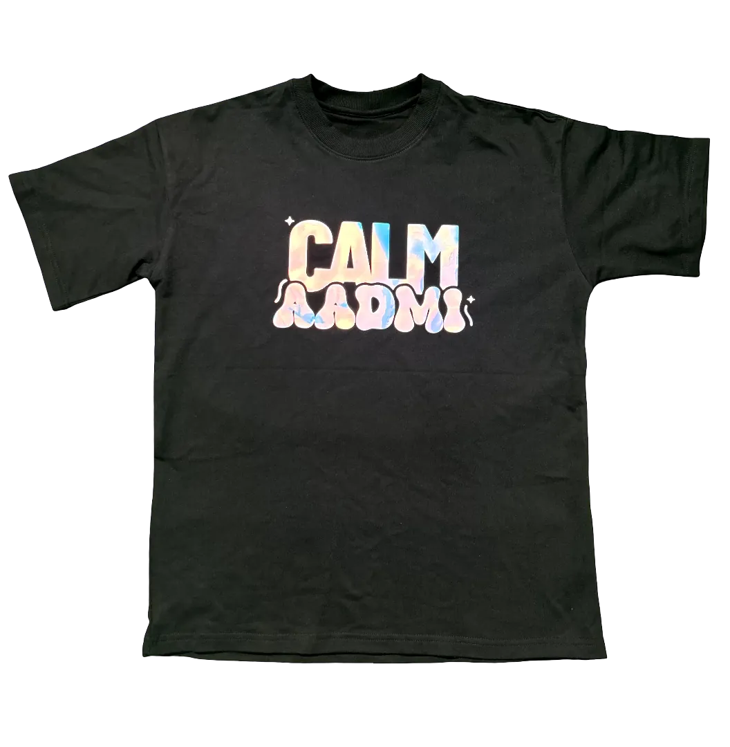 ["Calm Aadmi - Men's Tshirt with Holographic print by YORD (T-Shirts)"]