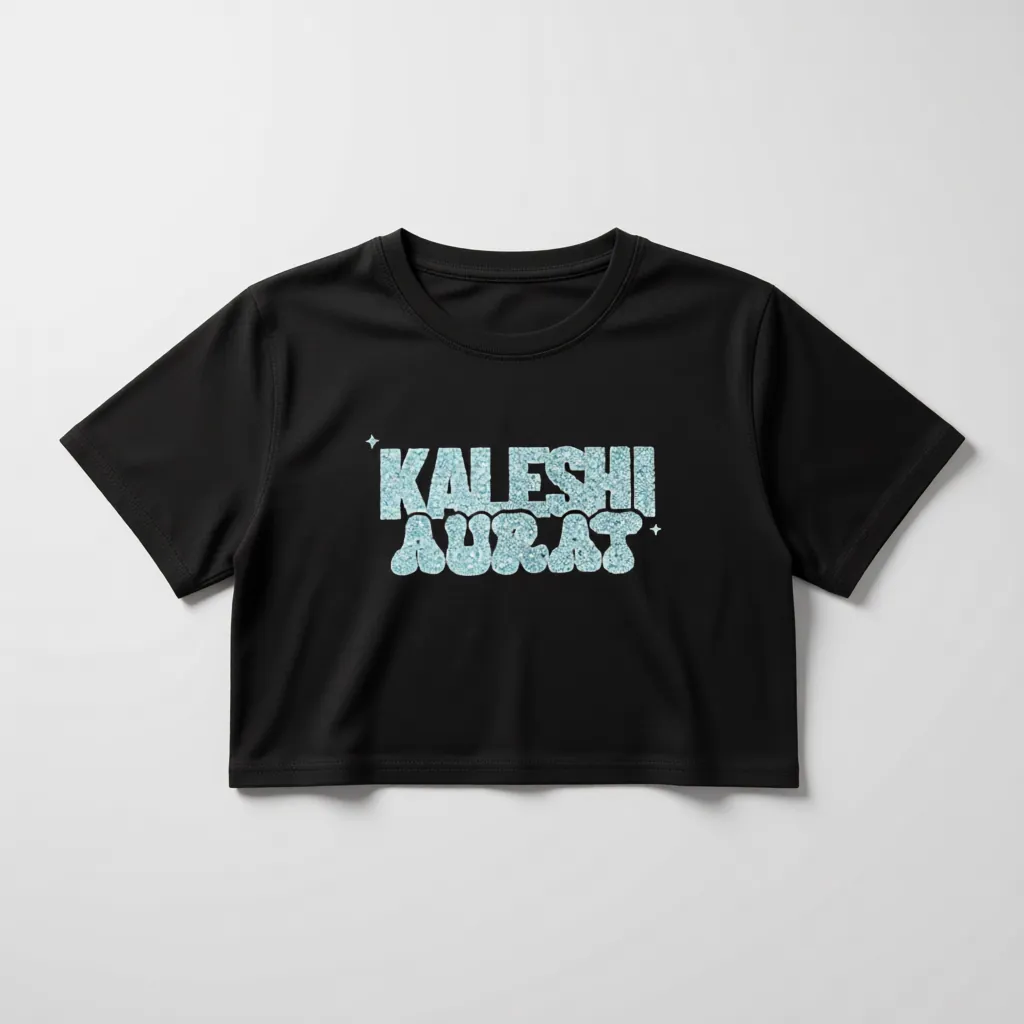 Kaleshi Aurat - Half Sleeve Crop Top for Women with Shiny Glitter Print - alternate view