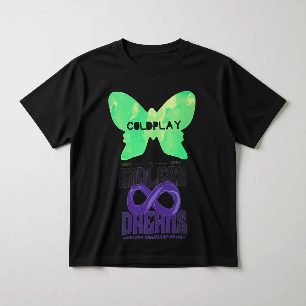 Premium Coldplay Butterfly Glow-in-Dark Concert T-Shirt - Luxury French Terry Cotton Oversized Fit - alternate view