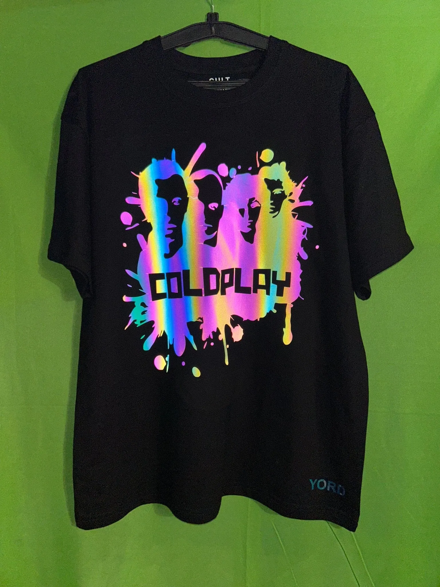 ['Premium Coldplay Rainbow Reflector Rainbow Splash Band T-Shirt - Luxury Oversized French Terry Cotton Concert Wear by YORD (T-Shirts)']