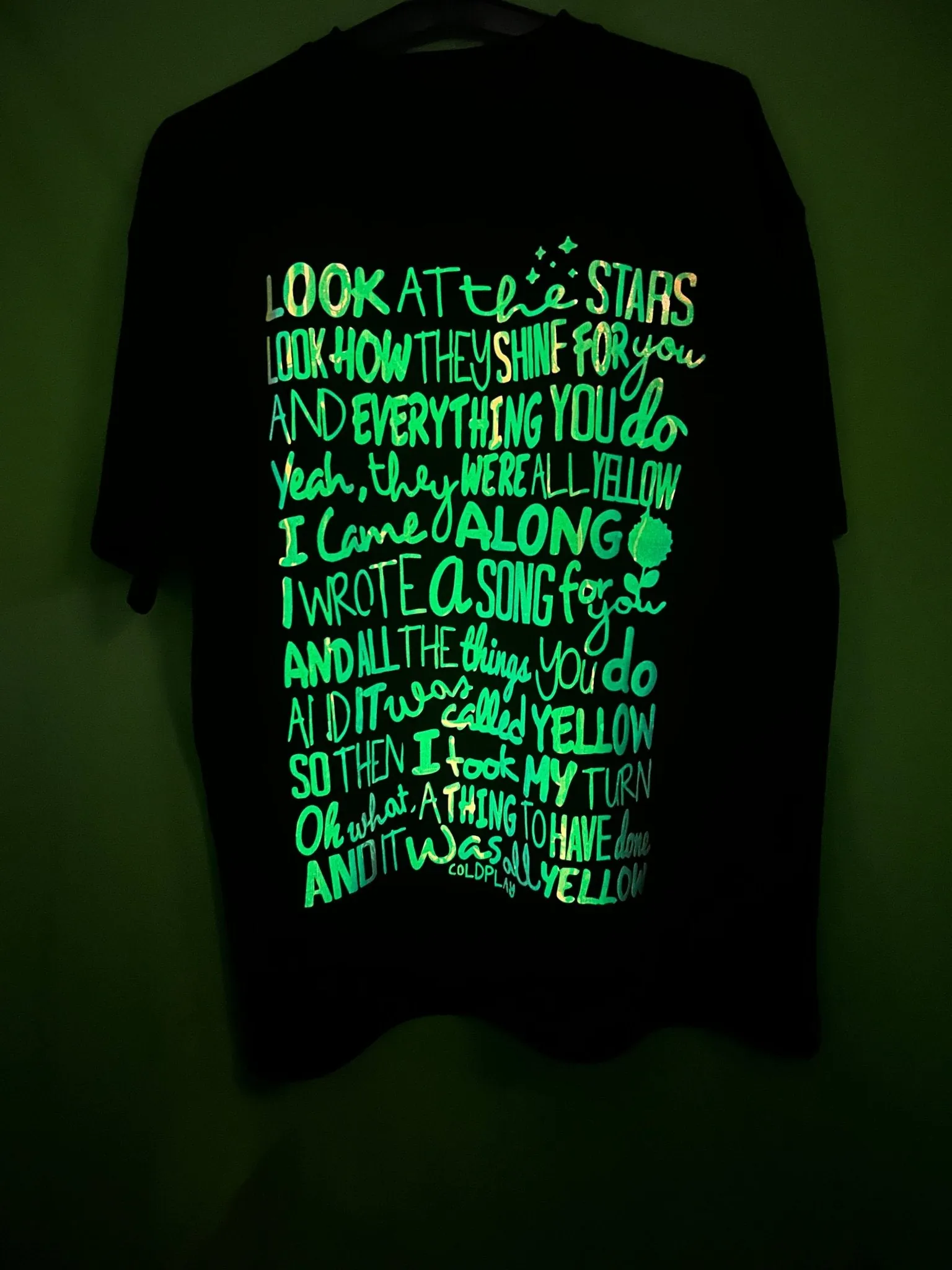 Coldplay Yellow Lyrics Glow-in-Dark T-Shirt