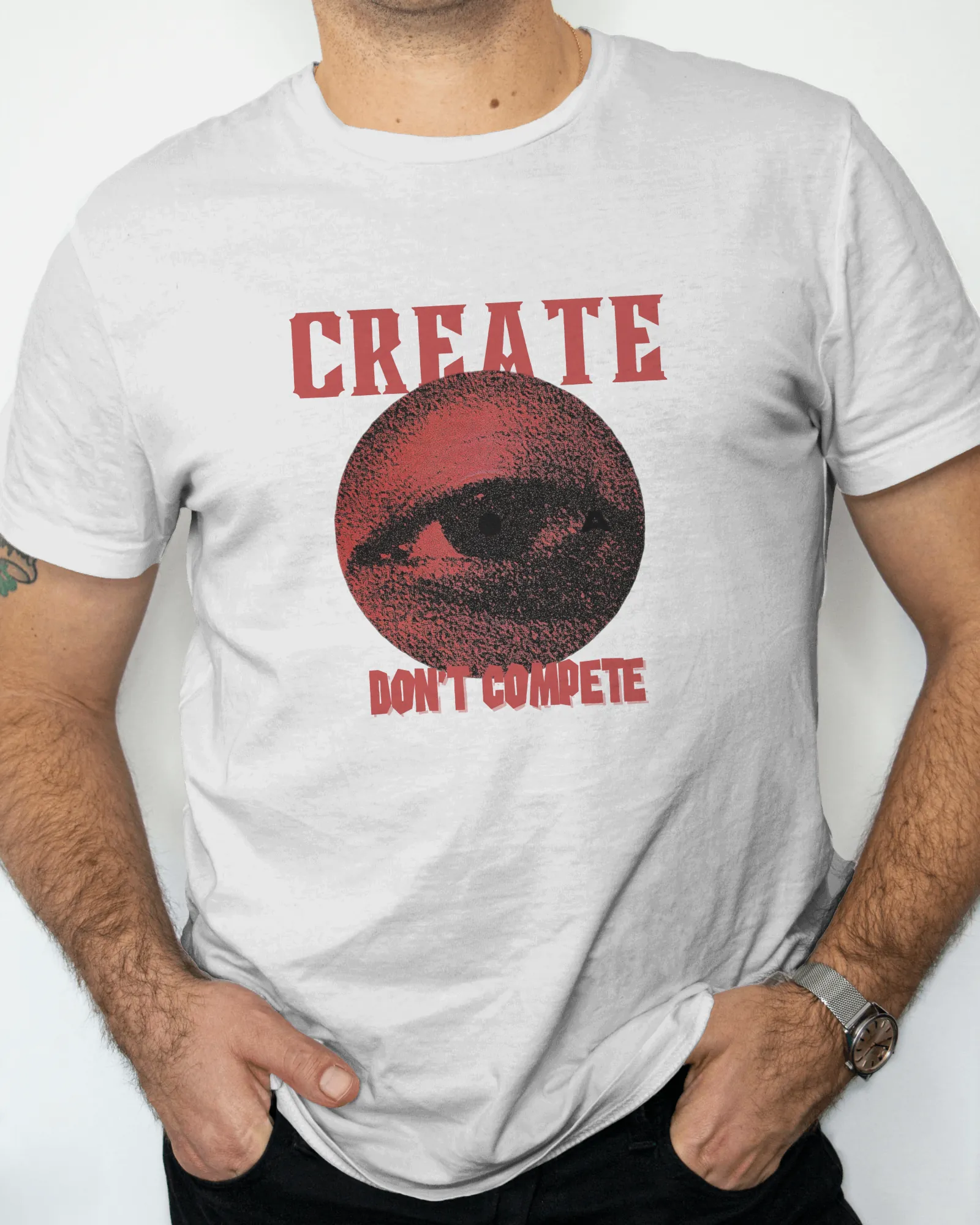 ["Premium 'CREATE DON'T COMPETE' Artistic Eye Regular T-shirt by YORD (T-Shirts) - photo 1 of 7", "Premium 'CREATE DON'T COMPETE' Artistic Eye Regular T-shirt by YORD (T-Shirts) - photo 2 of 7", "Premium 'CREATE DON'T COMPETE' Artistic Eye Regular T-shirt by YORD (T-Shirts) - photo 3 of 7", "Premium 'CREATE DON'T COMPETE' Artistic Eye Regular T-shirt by YORD (T-Shirts) - photo 4 of 7", "Premium 'CREATE DON'T COMPETE' Artistic Eye Regular T-shirt by YORD (T-Shirts) - photo 5 of 7", "Premium 'CREATE DON'T COM