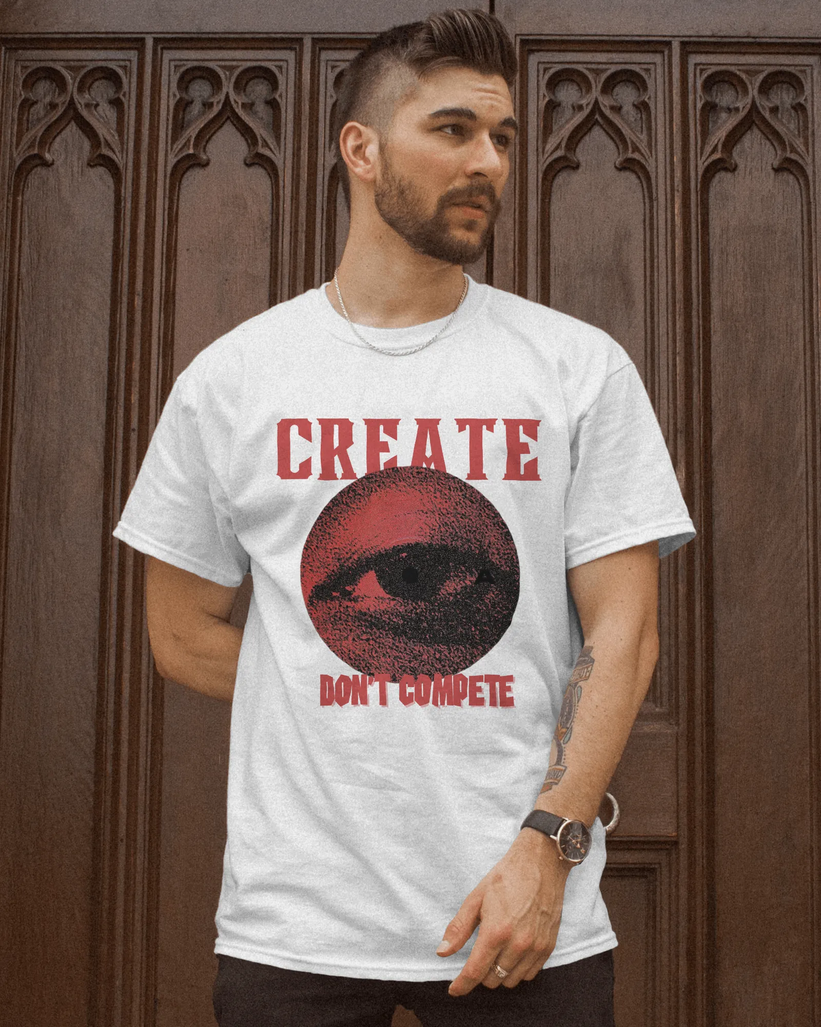 ["Premium 'CREATE DON'T COMPETE' Artistic Eye Regular T-shirt by YORD (T-Shirts) - photo 1 of 7", "Premium 'CREATE DON'T COMPETE' Artistic Eye Regular T-shirt by YORD (T-Shirts) - photo 2 of 7", "Premium 'CREATE DON'T COMPETE' Artistic Eye Regular T-shirt by YORD (T-Shirts) - photo 3 of 7", "Premium 'CREATE DON'T COMPETE' Artistic Eye Regular T-shirt by YORD (T-Shirts) - photo 4 of 7", "Premium 'CREATE DON'T COMPETE' Artistic Eye Regular T-shirt by YORD (T-Shirts) - photo 5 of 7", "Premium 'CREATE DON'T COM