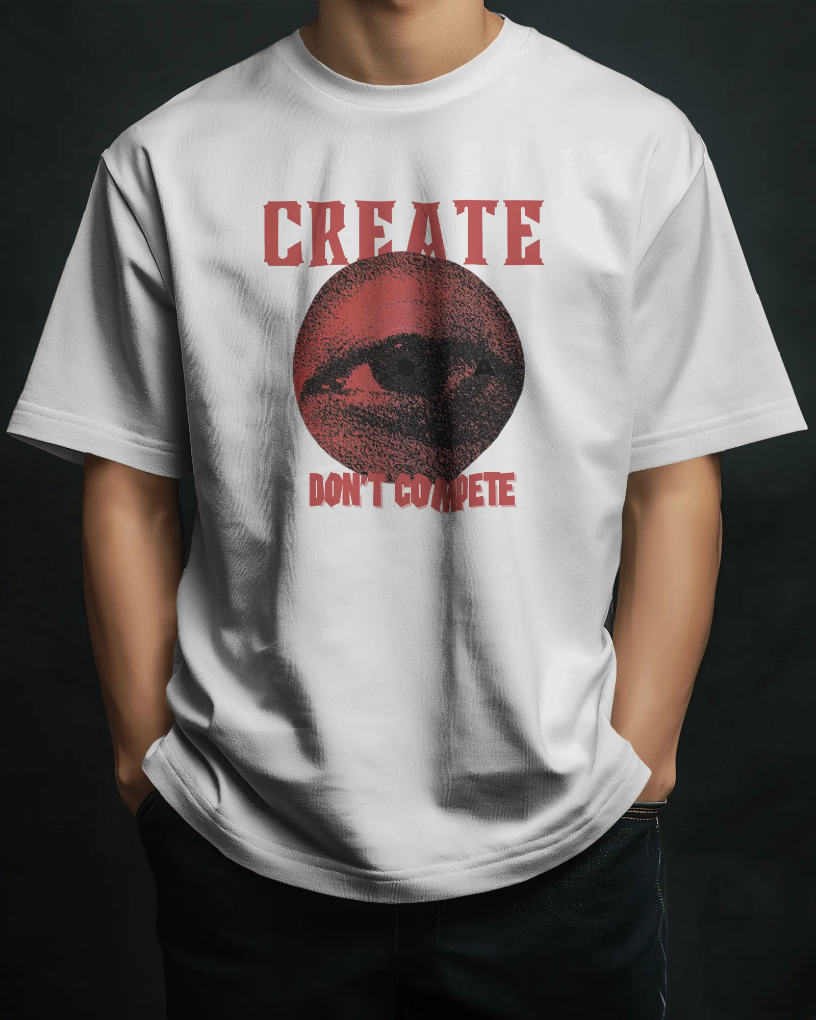 ["Premium 'CREATE DON'T COMPETE' Oversized Eye Graphic Tee by YORD (T-Shirts) - photo 1 of 12", "Premium 'CREATE DON'T COMPETE' Oversized Eye Graphic Tee by YORD (T-Shirts) - photo 2 of 12", "Premium 'CREATE DON'T COMPETE' Oversized Eye Graphic Tee by YORD (T-Shirts) - photo 3 of 12", "Premium 'CREATE DON'T COMPETE' Oversized Eye Graphic Tee by YORD (T-Shirts) - photo 4 of 12", "Premium 'CREATE DON'T COMPETE' Oversized Eye Graphic Tee by YORD (T-Shirts) - photo 5 of 12", "Premium 'CREATE DON'T COMPETE' Over