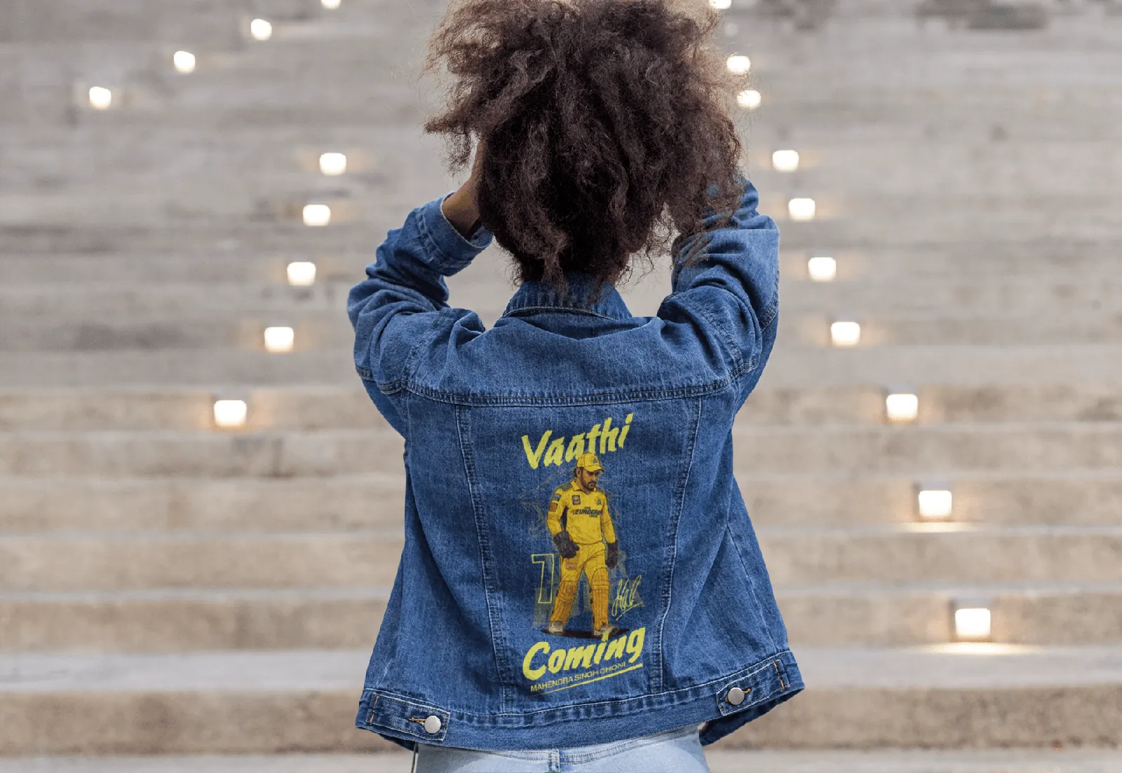 ['Premium CSK M S Dhoni Tribute Denim Jacket - Limited Edition by YORD (Denim) - photo 1 of 8', 'Premium CSK M S Dhoni Tribute Denim Jacket - Limited Edition by YORD (Denim) - photo 2 of 8', 'Premium CSK M S Dhoni Tribute Denim Jacket - Limited Edition by YORD (Denim) - photo 3 of 8', 'Premium CSK M S Dhoni Tribute Denim Jacket - Limited Edition by YORD (Denim) - photo 4 of 8', 'Premium CSK M S Dhoni Tribute Denim Jacket - Limited Edition by YORD (Denim) - photo 5 of 8', 'Premium CSK M S Dhoni Tribute Denim