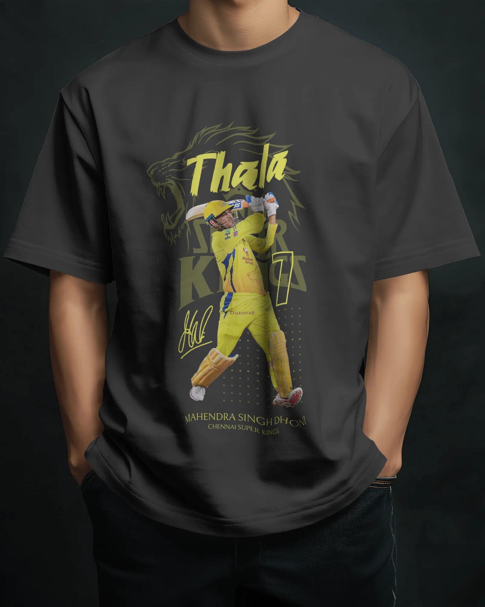 Premium CSK Thala MS Dhoni Oversize Cricket T-shirt - Limited Edition - alternate view