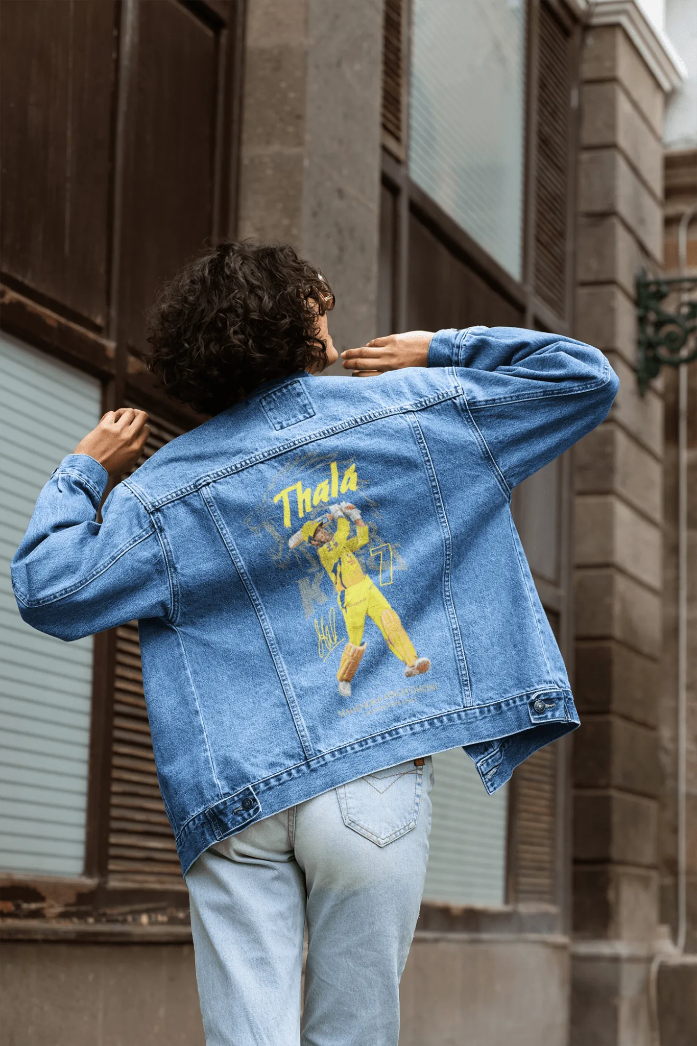 ['Premium CSK Thala Tribute Hand-Painted Denim Jacket by YORD (Denim) - photo 1 of 8', 'Premium CSK Thala Tribute Hand-Painted Denim Jacket by YORD (Denim) - photo 2 of 8', 'Premium CSK Thala Tribute Hand-Painted Denim Jacket by YORD (Denim) - photo 3 of 8', 'Premium CSK Thala Tribute Hand-Painted Denim Jacket by YORD (Denim) - photo 4 of 8', 'Premium CSK Thala Tribute Hand-Painted Denim Jacket by YORD (Denim) - photo 5 of 8', 'Premium CSK Thala Tribute Hand-Painted Denim Jacket by YORD (Denim) - photo 6 of