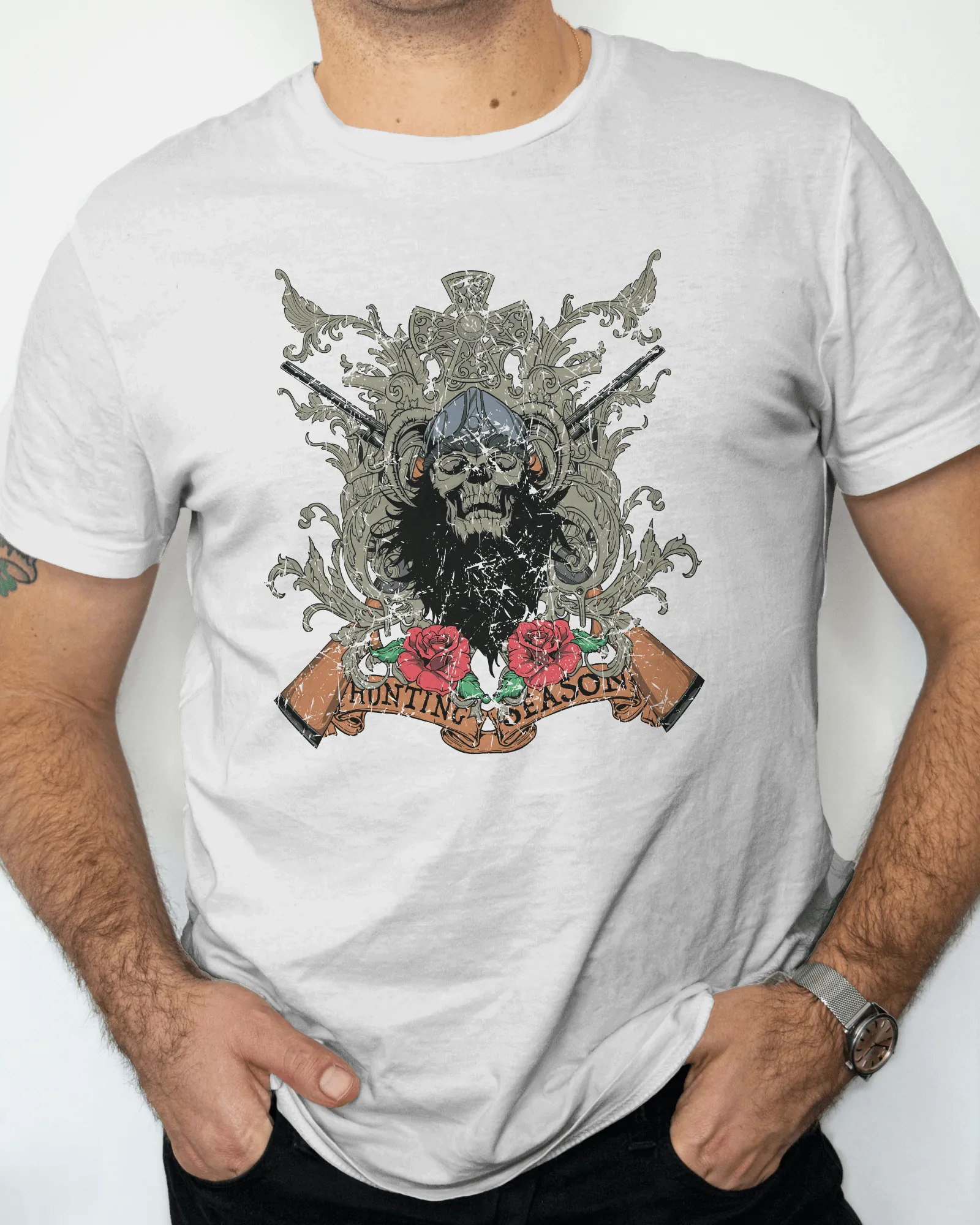 ['Premium Gothic Skull Rose Hunting Season White T-shirt by YORD (T-Shirts) - photo 1 of 7', 'Premium Gothic Skull Rose Hunting Season White T-shirt by YORD (T-Shirts) - photo 2 of 7', 'Premium Gothic Skull Rose Hunting Season White T-shirt by YORD (T-Shirts) - photo 3 of 7', 'Premium Gothic Skull Rose Hunting Season White T-shirt by YORD (T-Shirts) - photo 4 of 7', 'Premium Gothic Skull Rose Hunting Season White T-shirt by YORD (T-Shirts) - photo 5 of 7', 'Premium Gothic Skull Rose Hunting Season White T-s