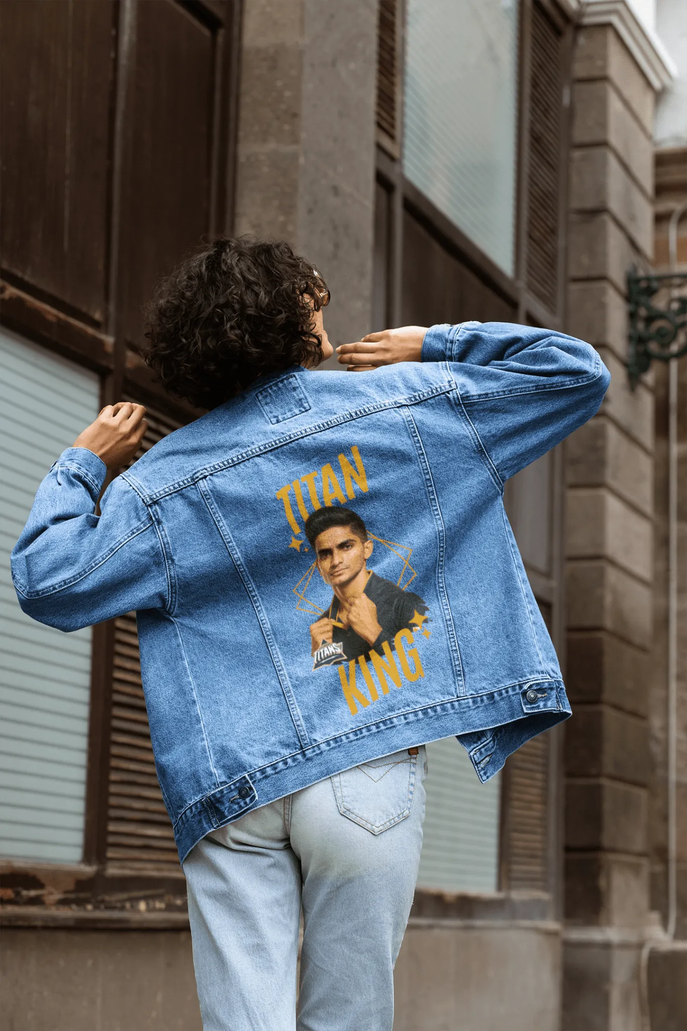 ['Premium Hand Painted Titan King GT Denim Jacket | IPL Fan Edition by YORD (Denim) - photo 1 of 8', 'Premium Hand Painted Titan King GT Denim Jacket | IPL Fan Edition by YORD (Denim) - photo 2 of 8', 'Premium Hand Painted Titan King GT Denim Jacket | IPL Fan Edition by YORD (Denim) - photo 3 of 8', 'Premium Hand Painted Titan King GT Denim Jacket | IPL Fan Edition by YORD (Denim) - photo 4 of 8', 'Premium Hand Painted Titan King GT Denim Jacket | IPL Fan Edition by YORD (Denim) - photo 5 of 8', 'Premium Ha