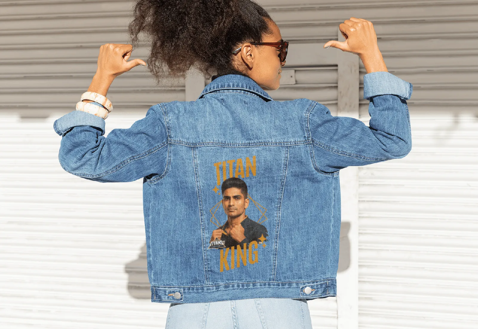 ['Premium Hand Painted Titan King GT Denim Jacket | IPL Fan Edition by YORD (Denim) - photo 1 of 8', 'Premium Hand Painted Titan King GT Denim Jacket | IPL Fan Edition by YORD (Denim) - photo 2 of 8', 'Premium Hand Painted Titan King GT Denim Jacket | IPL Fan Edition by YORD (Denim) - photo 3 of 8', 'Premium Hand Painted Titan King GT Denim Jacket | IPL Fan Edition by YORD (Denim) - photo 4 of 8', 'Premium Hand Painted Titan King GT Denim Jacket | IPL Fan Edition by YORD (Denim) - photo 5 of 8', 'Premium Ha