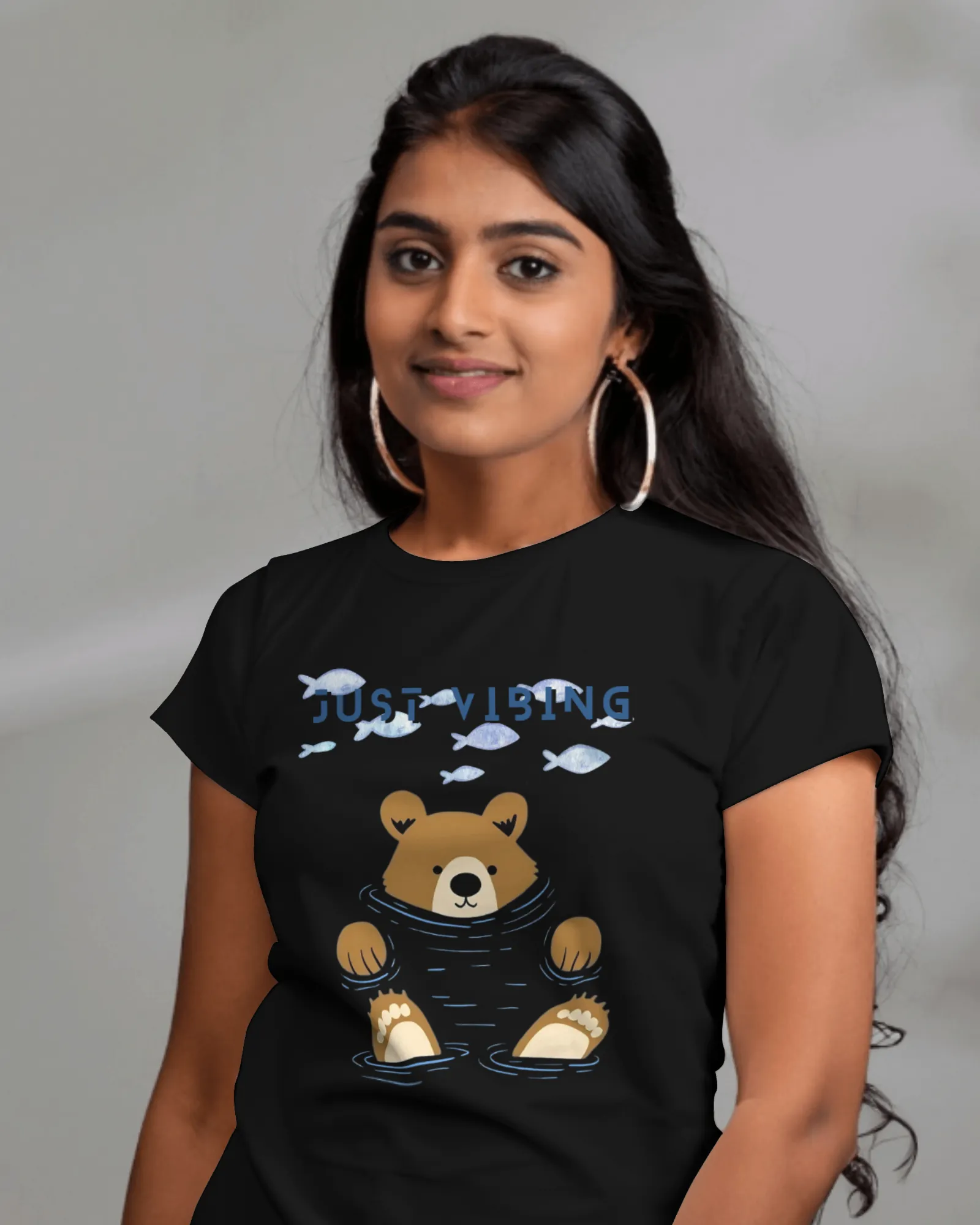 ["Premium 'Just Vibing' Bear & Fish Print Regular T-shirt by YORD (T-Shirts) - photo 1 of 7", "Premium 'Just Vibing' Bear & Fish Print Regular T-shirt by YORD (T-Shirts) - photo 2 of 7", "Premium 'Just Vibing' Bear & Fish Print Regular T-shirt by YORD (T-Shirts) - photo 3 of 7", "Premium 'Just Vibing' Bear & Fish Print Regular T-shirt by YORD (T-Shirts) - photo 4 of 7", "Premium 'Just Vibing' Bear & Fish Print Regular T-shirt by YORD (T-Shirts) - photo 5 of 7", "Premium 'Just Vibing' Bear & Fish Print Regul