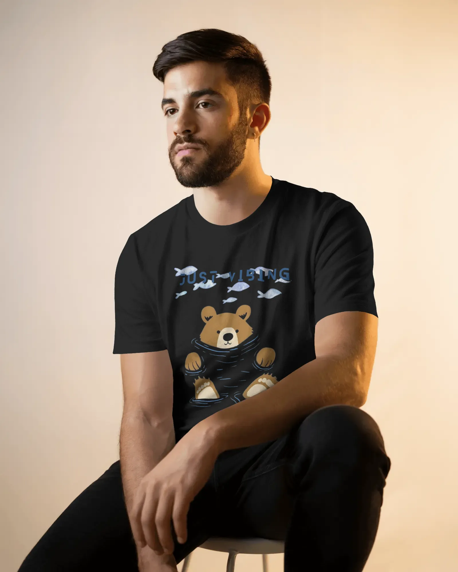 ["Premium 'Just Vibing' Bear & Fish Print Regular T-shirt by YORD (T-Shirts) - photo 1 of 7", "Premium 'Just Vibing' Bear & Fish Print Regular T-shirt by YORD (T-Shirts) - photo 2 of 7", "Premium 'Just Vibing' Bear & Fish Print Regular T-shirt by YORD (T-Shirts) - photo 3 of 7", "Premium 'Just Vibing' Bear & Fish Print Regular T-shirt by YORD (T-Shirts) - photo 4 of 7", "Premium 'Just Vibing' Bear & Fish Print Regular T-shirt by YORD (T-Shirts) - photo 5 of 7", "Premium 'Just Vibing' Bear & Fish Print Regul