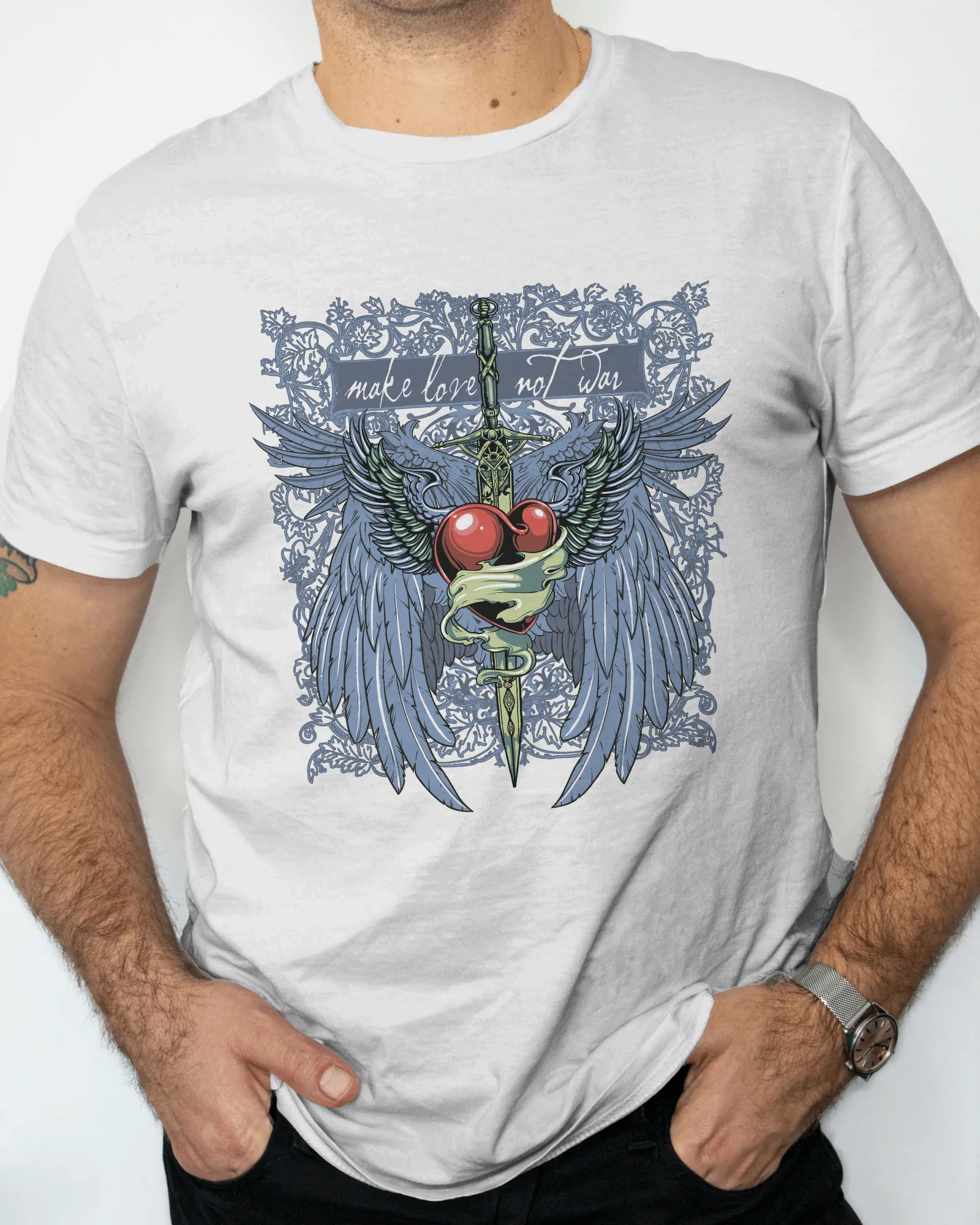 ['Premium Make Love Not War Wings Heart Graphic T-shirt by YORD (T-Shirts) - photo 1 of 7', 'Premium Make Love Not War Wings Heart Graphic T-shirt by YORD (T-Shirts) - photo 2 of 7', 'Premium Make Love Not War Wings Heart Graphic T-shirt by YORD (T-Shirts) - photo 3 of 7', 'Premium Make Love Not War Wings Heart Graphic T-shirt by YORD (T-Shirts) - photo 4 of 7', 'Premium Make Love Not War Wings Heart Graphic T-shirt by YORD (T-Shirts) - photo 5 of 7', 'Premium Make Love Not War Wings Heart Graphic T-shirt b