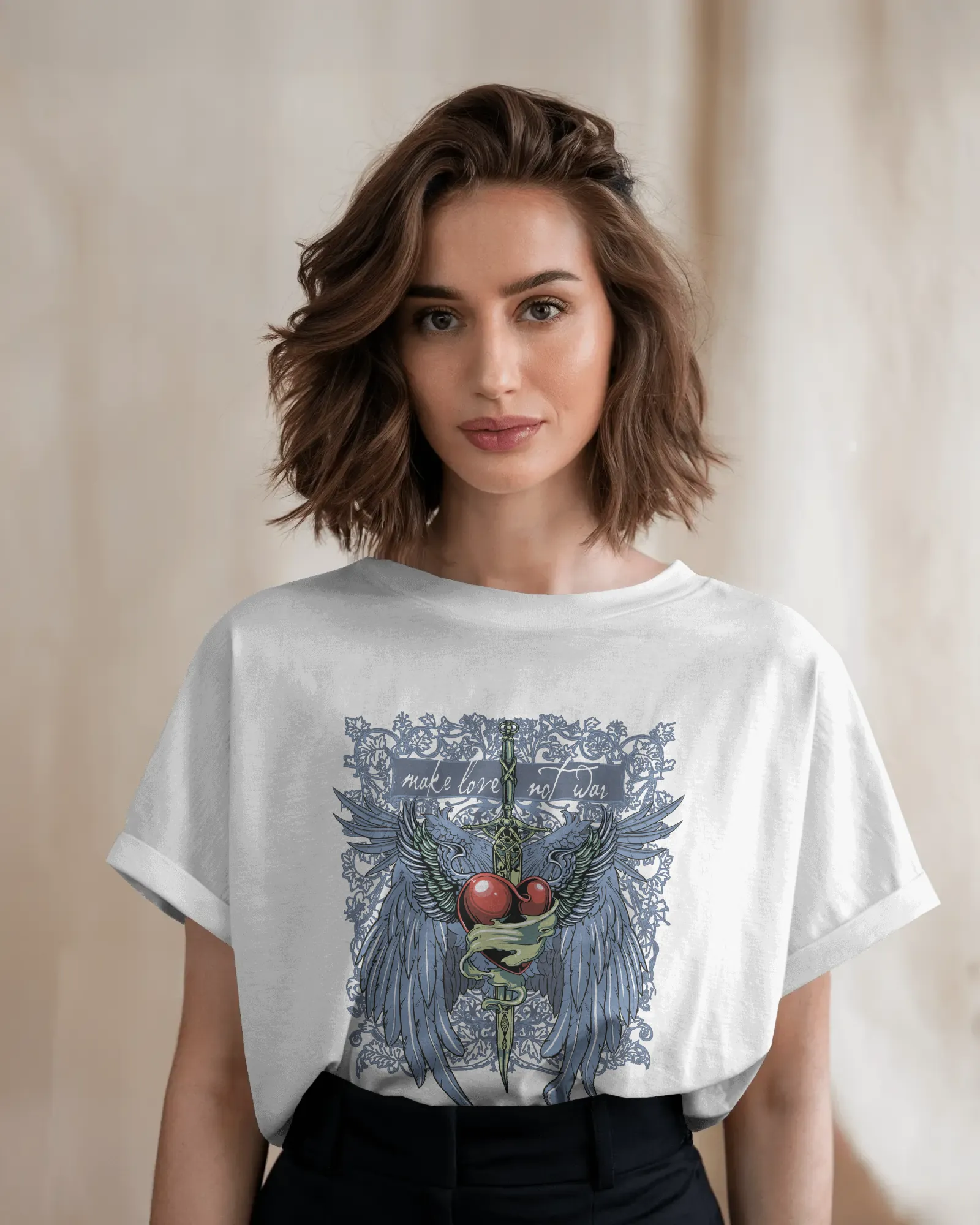 ['Premium Make Love Not War Wings Heart Oversized T-shirt by YORD (T-Shirts) - photo 1 of 11', 'Premium Make Love Not War Wings Heart Oversized T-shirt by YORD (T-Shirts) - photo 2 of 11', 'Premium Make Love Not War Wings Heart Oversized T-shirt by YORD (T-Shirts) - photo 3 of 11', 'Premium Make Love Not War Wings Heart Oversized T-shirt by YORD (T-Shirts) - photo 4 of 11', 'Premium Make Love Not War Wings Heart Oversized T-shirt by YORD (T-Shirts) - photo 5 of 11', 'Premium Make Love Not War Wings Heart Ov