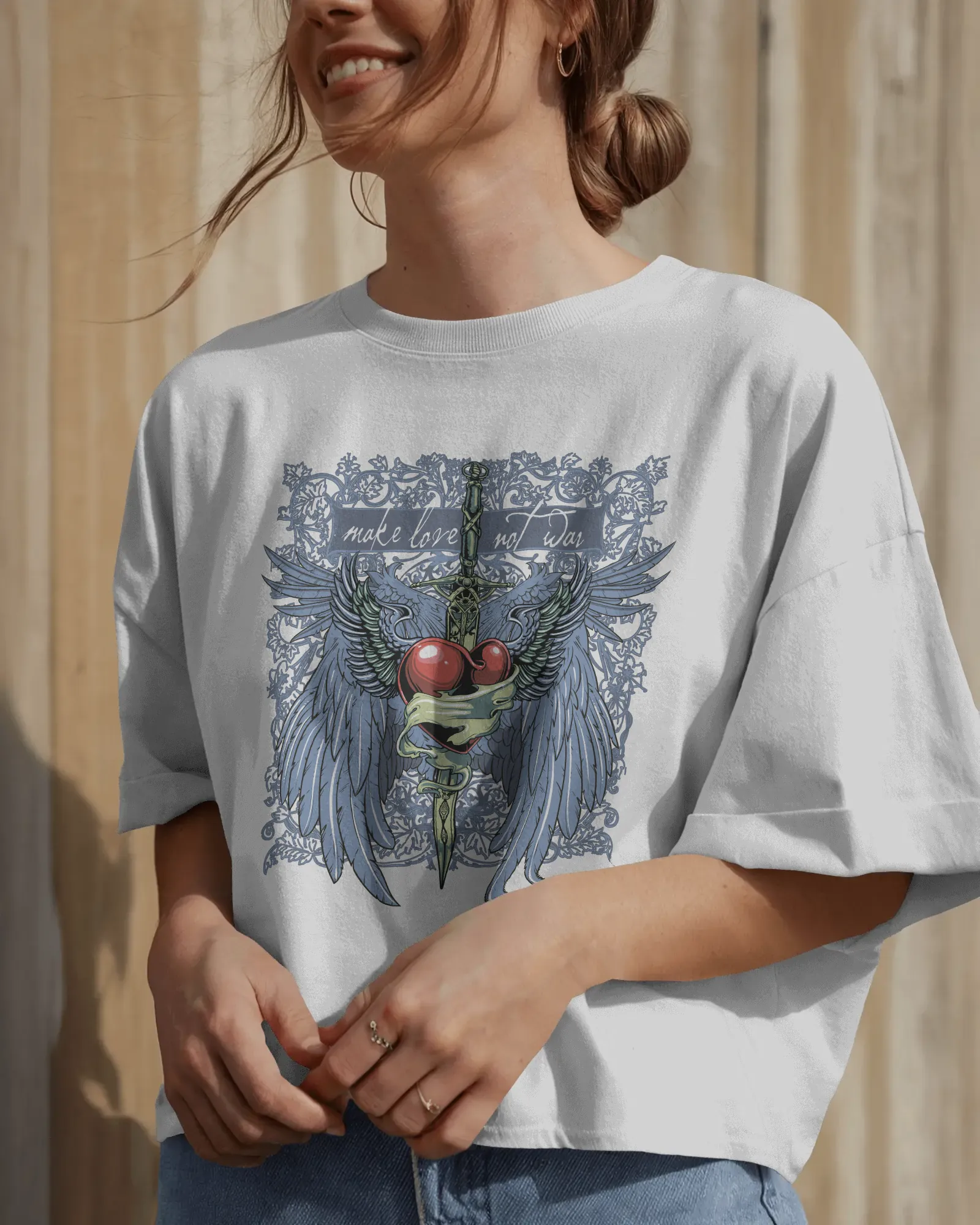 ['Premium Make Love Not War Wings Heart Oversized T-shirt by YORD (T-Shirts) - photo 1 of 11', 'Premium Make Love Not War Wings Heart Oversized T-shirt by YORD (T-Shirts) - photo 2 of 11', 'Premium Make Love Not War Wings Heart Oversized T-shirt by YORD (T-Shirts) - photo 3 of 11', 'Premium Make Love Not War Wings Heart Oversized T-shirt by YORD (T-Shirts) - photo 4 of 11', 'Premium Make Love Not War Wings Heart Oversized T-shirt by YORD (T-Shirts) - photo 5 of 11', 'Premium Make Love Not War Wings Heart Ov