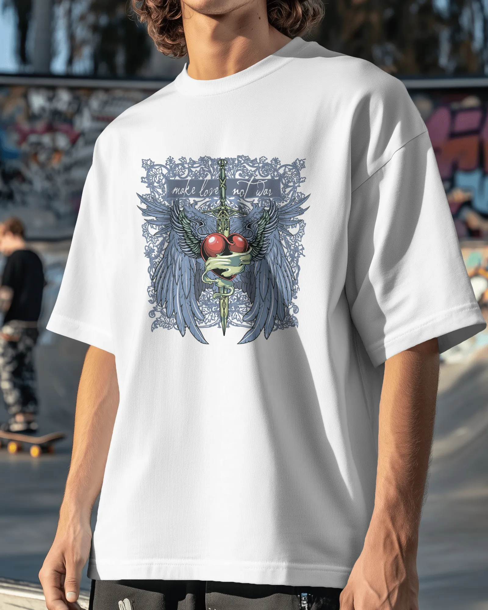 ['Premium Make Love Not War Wings Heart Oversized T-shirt by YORD (T-Shirts) - photo 1 of 11', 'Premium Make Love Not War Wings Heart Oversized T-shirt by YORD (T-Shirts) - photo 2 of 11', 'Premium Make Love Not War Wings Heart Oversized T-shirt by YORD (T-Shirts) - photo 3 of 11', 'Premium Make Love Not War Wings Heart Oversized T-shirt by YORD (T-Shirts) - photo 4 of 11', 'Premium Make Love Not War Wings Heart Oversized T-shirt by YORD (T-Shirts) - photo 5 of 11', 'Premium Make Love Not War Wings Heart Ov