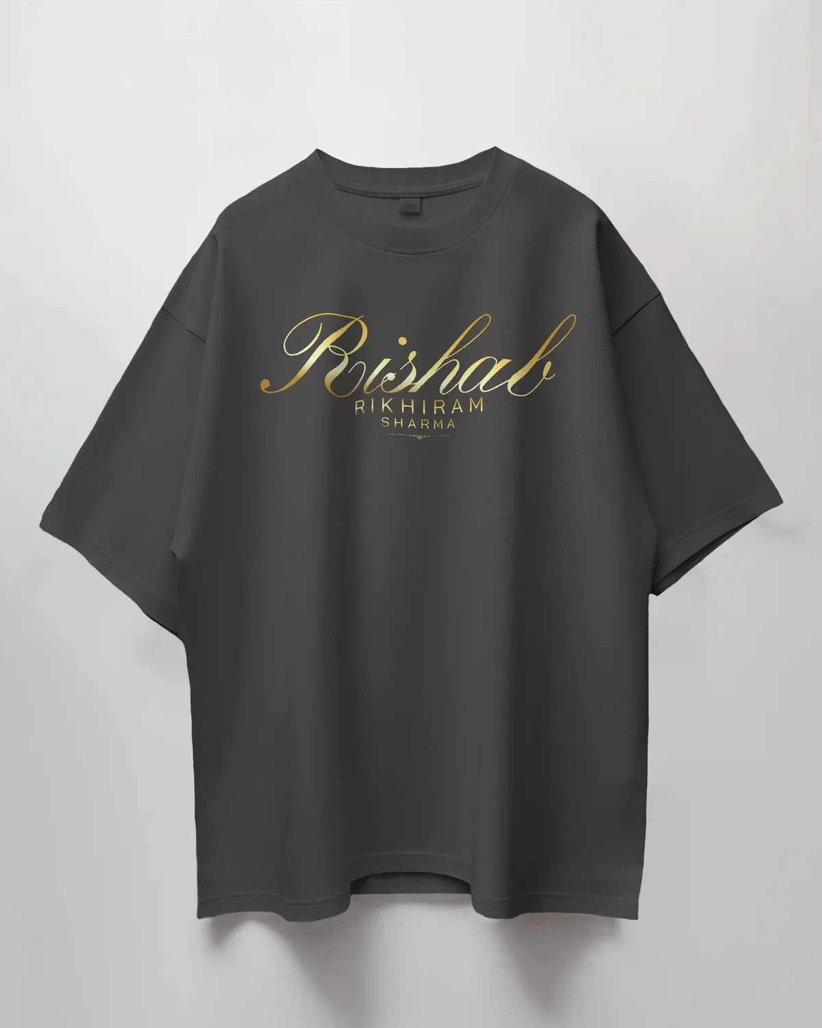 Premium Hand Printed Oversized 'Rishab Rikhiram Sharma' Gold Script T-shirt
