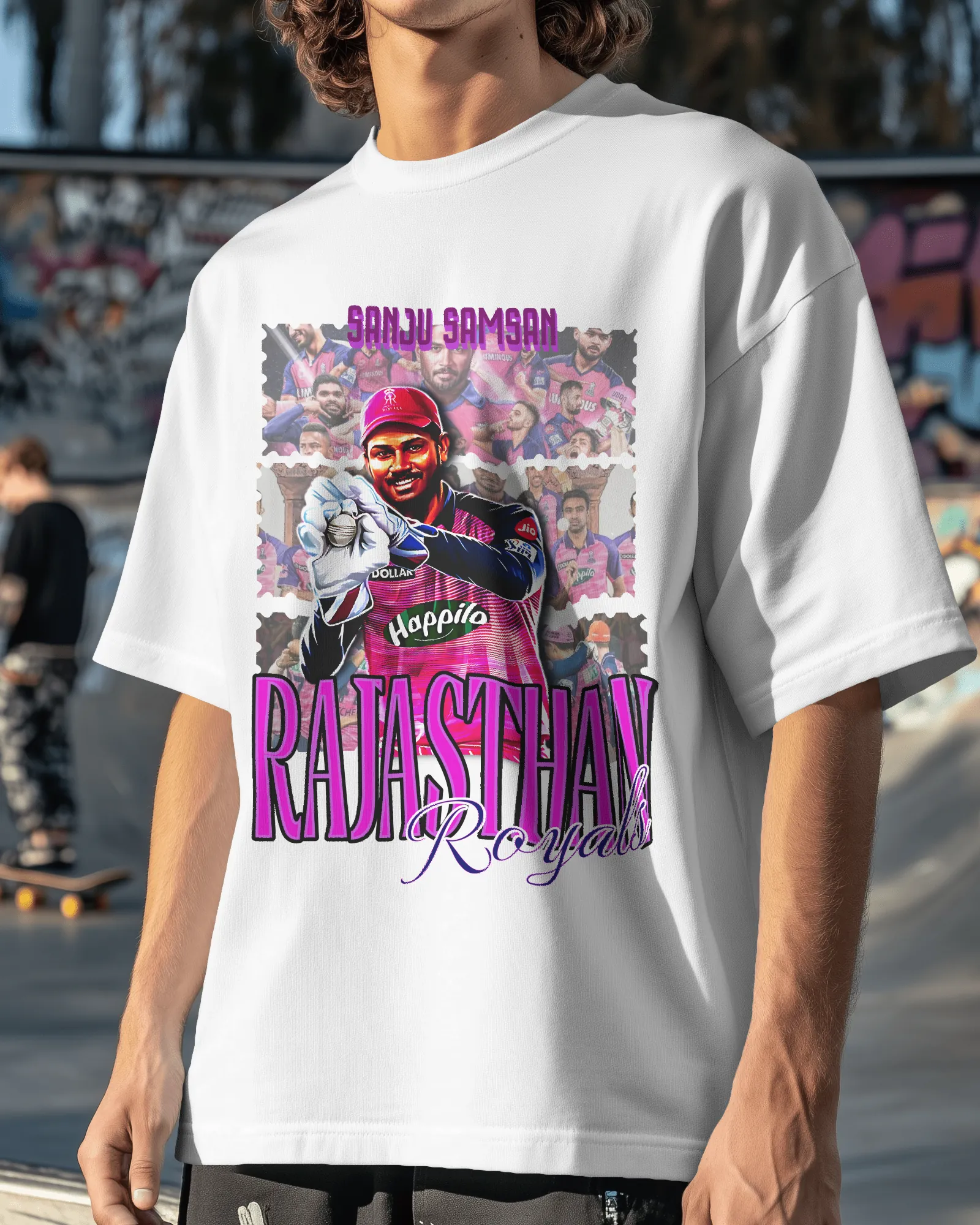 ['Premium Rajasthan Royals Sanju Samson Oversized T-shirt by YORD (T-Shirts) - photo 1 of 5', 'Premium Rajasthan Royals Sanju Samson Oversized T-shirt by YORD (T-Shirts) - photo 2 of 5', 'Premium Rajasthan Royals Sanju Samson Oversized T-shirt by YORD (T-Shirts) - photo 3 of 5', 'Premium Rajasthan Royals Sanju Samson Oversized T-shirt by YORD (T-Shirts) - photo 4 of 5', 'Premium Rajasthan Royals Sanju Samson Oversized T-shirt by YORD (T-Shirts) - photo 5 of 5']