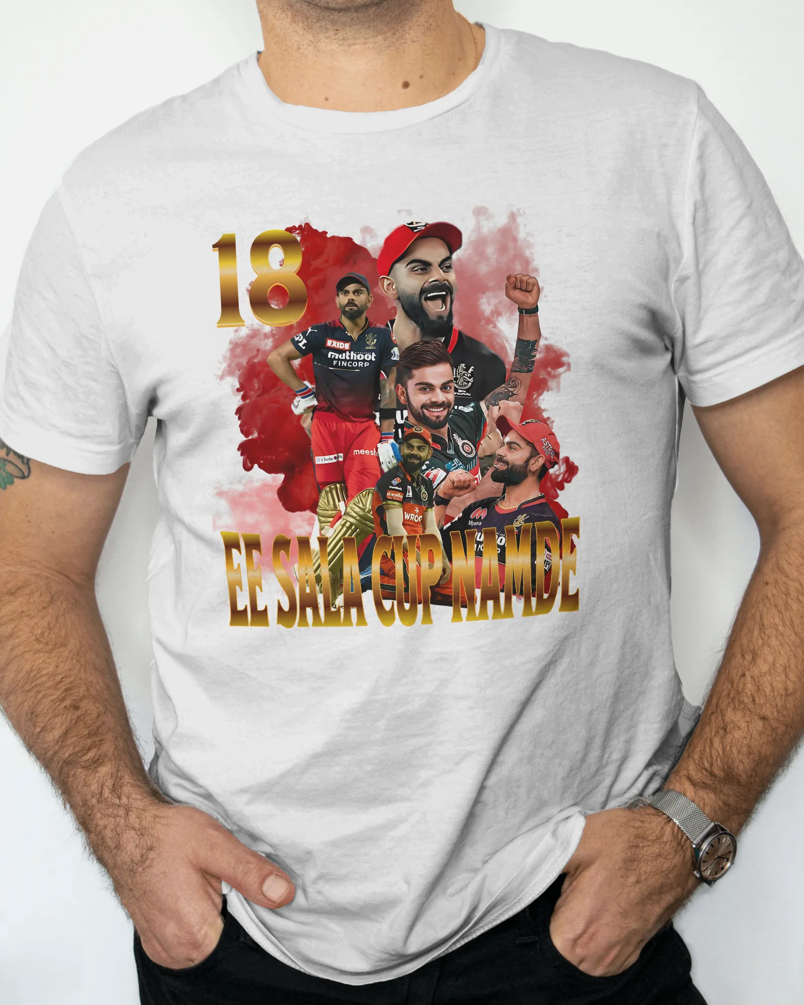 ["Premium RCB Cricket Fan 'Ee Sala Cup Namde' White T-shirt by YORD (T-Shirts) - photo 1 of 8", "Premium RCB Cricket Fan 'Ee Sala Cup Namde' White T-shirt by YORD (T-Shirts) - photo 2 of 8", "Premium RCB Cricket Fan 'Ee Sala Cup Namde' White T-shirt by YORD (T-Shirts) - photo 3 of 8", "Premium RCB Cricket Fan 'Ee Sala Cup Namde' White T-shirt by YORD (T-Shirts) - photo 4 of 8", "Premium RCB Cricket Fan 'Ee Sala Cup Namde' White T-shirt by YORD (T-Shirts) - photo 5 of 8", "Premium RCB Cricket Fan 'Ee Sala Cu