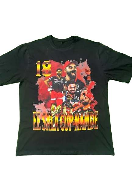 ["Premium RCB 'EE SALA CUP NAMDE' Oversized Cricket T-shirt by YORD (T-Shirts) - photo 1 of 9", "Premium RCB 'EE SALA CUP NAMDE' Oversized Cricket T-shirt by YORD (T-Shirts) - photo 2 of 9", "Premium RCB 'EE SALA CUP NAMDE' Oversized Cricket T-shirt by YORD (T-Shirts) - photo 3 of 9", "Premium RCB 'EE SALA CUP NAMDE' Oversized Cricket T-shirt by YORD (T-Shirts) - photo 4 of 9", "Premium RCB 'EE SALA CUP NAMDE' Oversized Cricket T-shirt by YORD (T-Shirts) - photo 5 of 9", "Premium RCB 'EE SALA CUP NAMDE' Ove