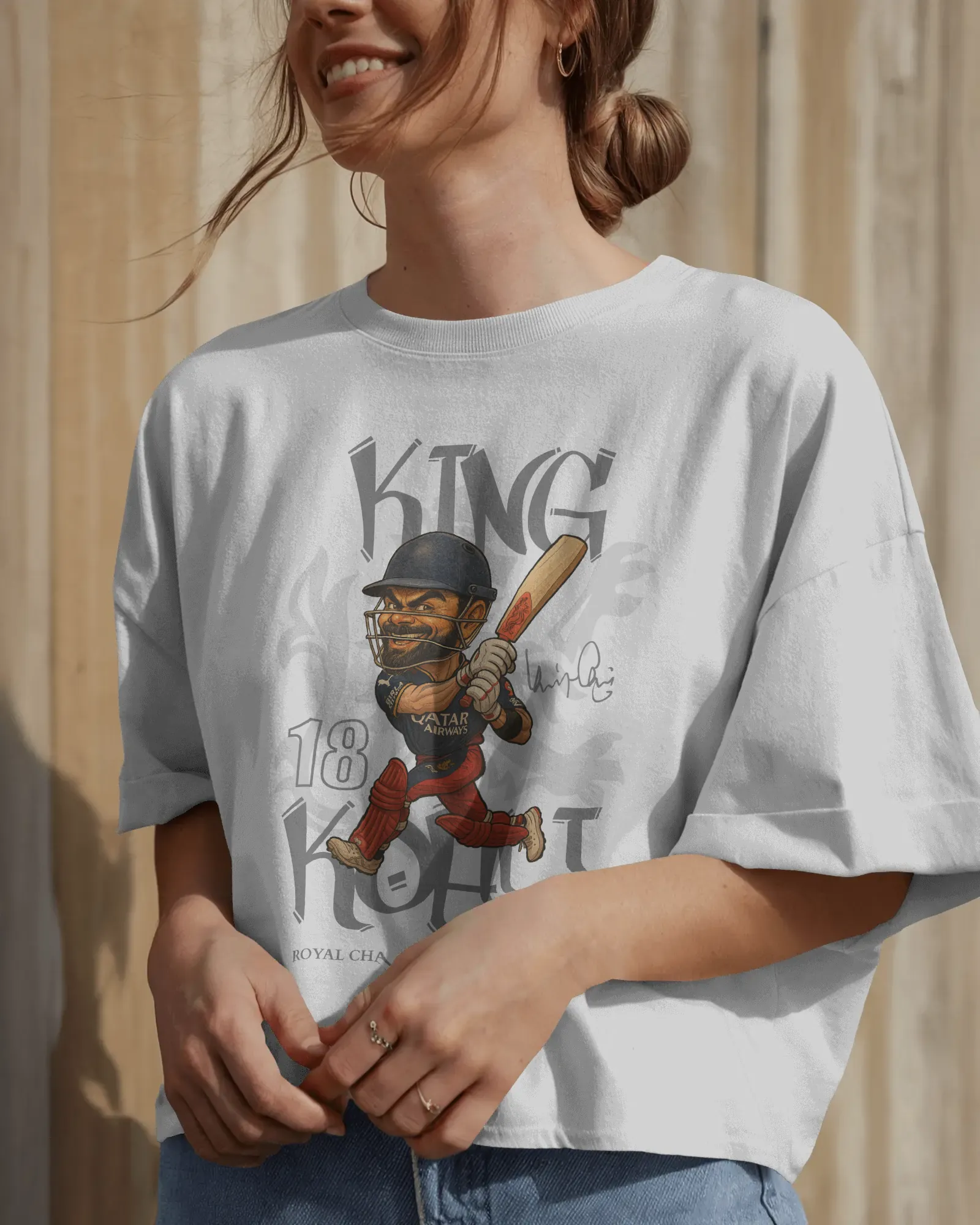 ['Premium RCB King Kohli Oversized Cricket T-shirt | IPL Edition by YORD (T-Shirts) - photo 1 of 8', 'Premium RCB King Kohli Oversized Cricket T-shirt | IPL Edition by YORD (T-Shirts) - photo 2 of 8', 'Premium RCB King Kohli Oversized Cricket T-shirt | IPL Edition by YORD (T-Shirts) - photo 3 of 8', 'Premium RCB King Kohli Oversized Cricket T-shirt | IPL Edition by YORD (T-Shirts) - photo 4 of 8', 'Premium RCB King Kohli Oversized Cricket T-shirt | IPL Edition by YORD (T-Shirts) - photo 5 of 8', 'Premium RC