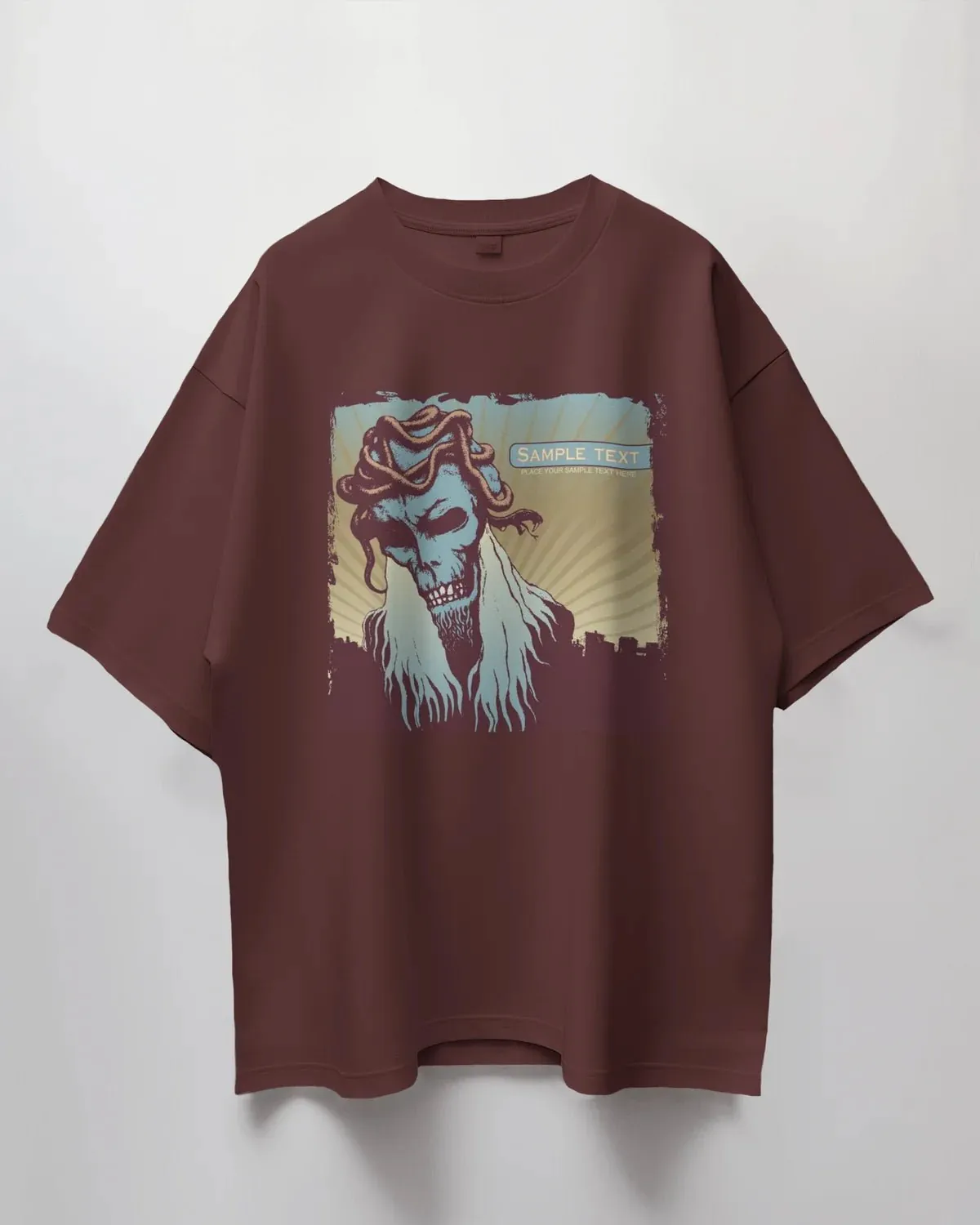Premium Skull Serpent Oversized Graphic T-shirt - Burgundy