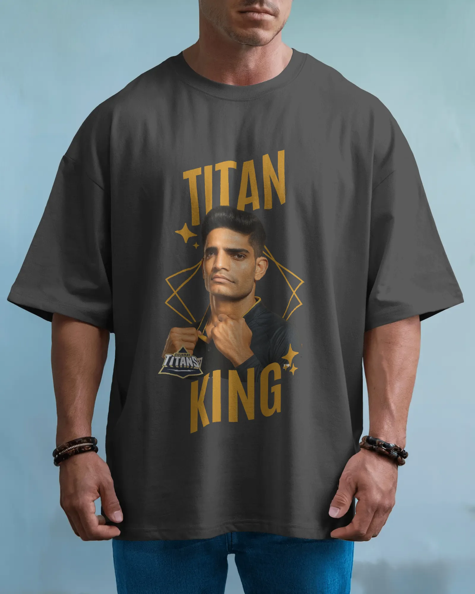 ['Premium Titan King Cricket Oversized T-shirt | GT IPL Edition by YORD (T-Shirts) - photo 1 of 5', 'Premium Titan King Cricket Oversized T-shirt | GT IPL Edition by YORD (T-Shirts) - photo 2 of 5', 'Premium Titan King Cricket Oversized T-shirt | GT IPL Edition by YORD (T-Shirts) - photo 3 of 5', 'Premium Titan King Cricket Oversized T-shirt | GT IPL Edition by YORD (T-Shirts) - photo 4 of 5', 'Premium Titan King Cricket Oversized T-shirt | GT IPL Edition by YORD (T-Shirts) - photo 5 of 5']