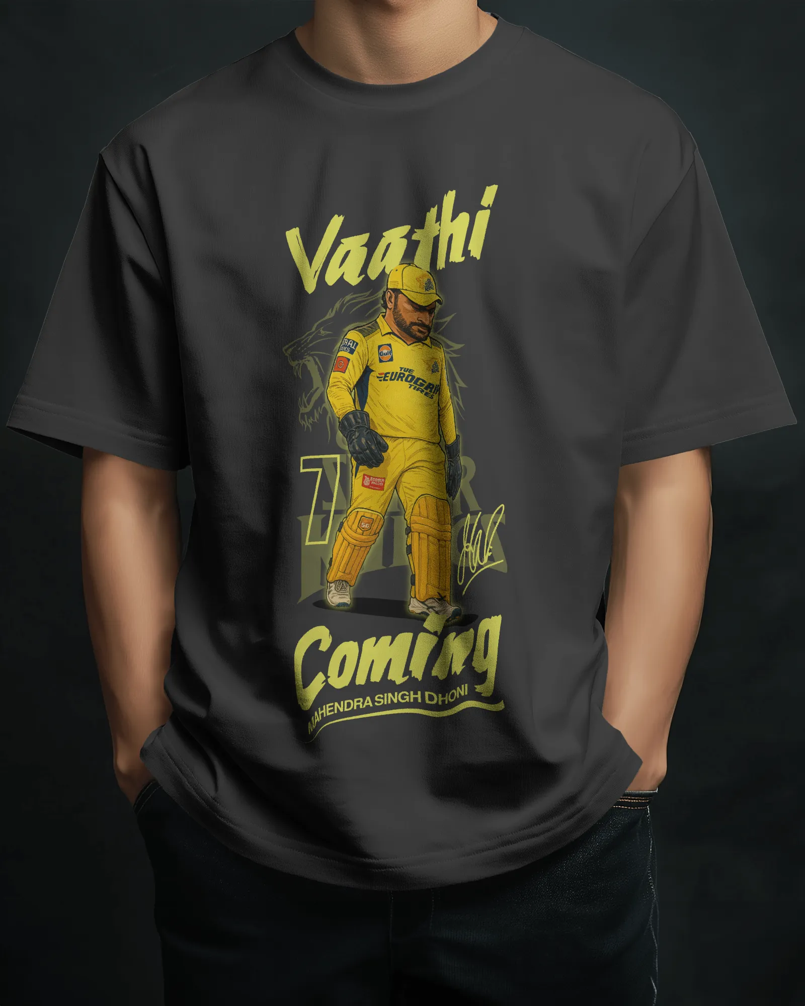 Premium Vaathi Coming MS Dhoni CSK Oversized T-shirt - alternate view