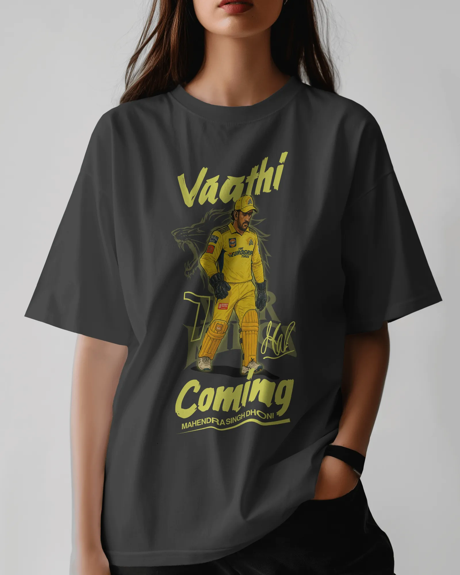 ['Premium Vaathi Coming MS Dhoni CSK Oversized T-shirt by YORD (T-Shirts) - photo 1 of 6', 'Premium Vaathi Coming MS Dhoni CSK Oversized T-shirt by YORD (T-Shirts) - photo 2 of 6', 'Premium Vaathi Coming MS Dhoni CSK Oversized T-shirt by YORD (T-Shirts) - photo 3 of 6', 'Premium Vaathi Coming MS Dhoni CSK Oversized T-shirt by YORD (T-Shirts) - photo 4 of 6', 'Premium Vaathi Coming MS Dhoni CSK Oversized T-shirt by YORD (T-Shirts) - photo 5 of 6', 'Premium Vaathi Coming MS Dhoni CSK Oversized T-shirt by YORD