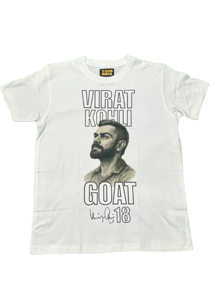 ['Premium Virat Kohli GOAT 18 Oversized T-shirt | Limited Edition by YORD (T-Shirts) - photo 1 of 8', 'Premium Virat Kohli GOAT 18 Oversized T-shirt | Limited Edition by YORD (T-Shirts) - photo 2 of 8', 'Premium Virat Kohli GOAT 18 Oversized T-shirt | Limited Edition by YORD (T-Shirts) - photo 3 of 8', 'Premium Virat Kohli GOAT 18 Oversized T-shirt | Limited Edition by YORD (T-Shirts) - photo 4 of 8', 'Premium Virat Kohli GOAT 18 Oversized T-shirt | Limited Edition by YORD (T-Shirts) - photo 5 of 8', 'Premi