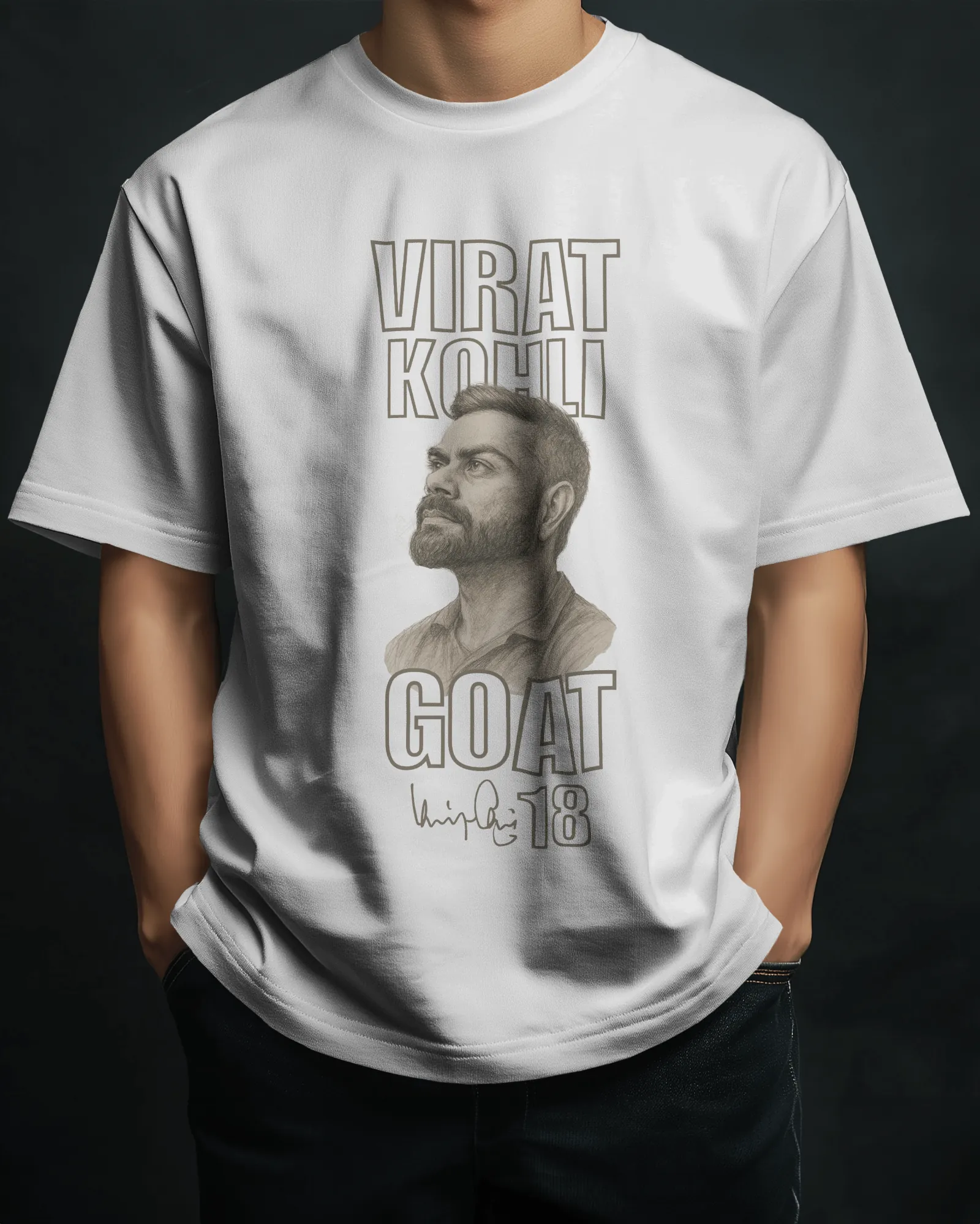 ['Premium Virat Kohli GOAT 18 Oversized T-shirt | Limited Edition by YORD (T-Shirts) - photo 1 of 8', 'Premium Virat Kohli GOAT 18 Oversized T-shirt | Limited Edition by YORD (T-Shirts) - photo 2 of 8', 'Premium Virat Kohli GOAT 18 Oversized T-shirt | Limited Edition by YORD (T-Shirts) - photo 3 of 8', 'Premium Virat Kohli GOAT 18 Oversized T-shirt | Limited Edition by YORD (T-Shirts) - photo 4 of 8', 'Premium Virat Kohli GOAT 18 Oversized T-shirt | Limited Edition by YORD (T-Shirts) - photo 5 of 8', 'Premi